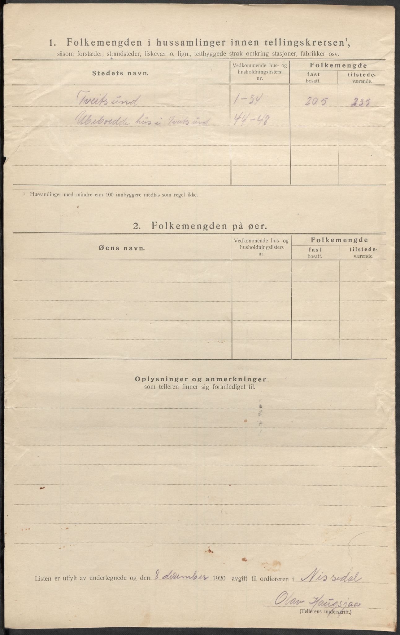 SAKO, 1920 census for Nissedal, 1920, p. 25