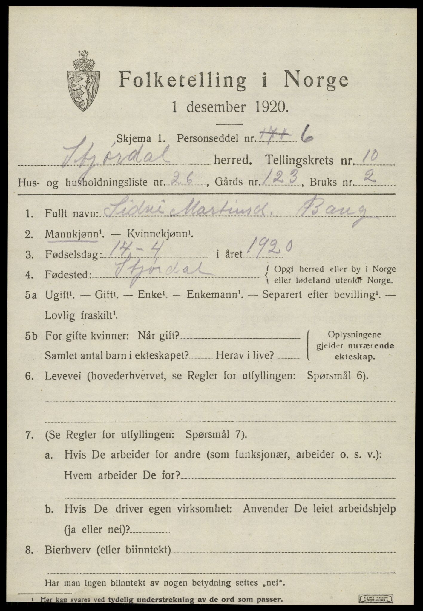 SAT, 1920 census for Stjørdal, 1920, p. 9066