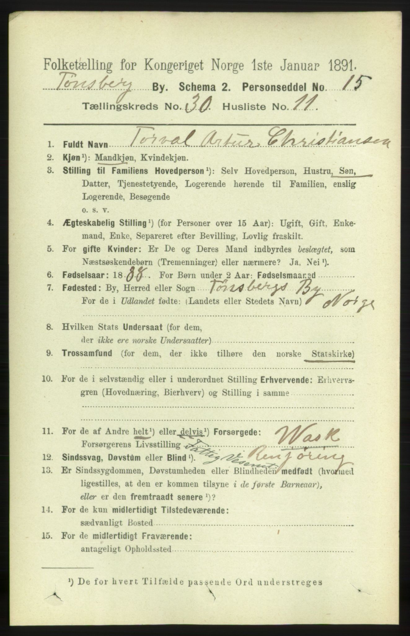 RA, 1891 census for 0705 Tønsberg, 1891, p. 7357