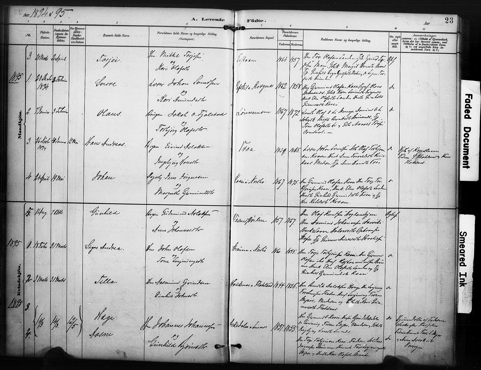 Kviteseid kirkebøker, SAKO/A-276/F/Fc/L0002: Parish register (official) no. III 2, 1882-1908, p. 23