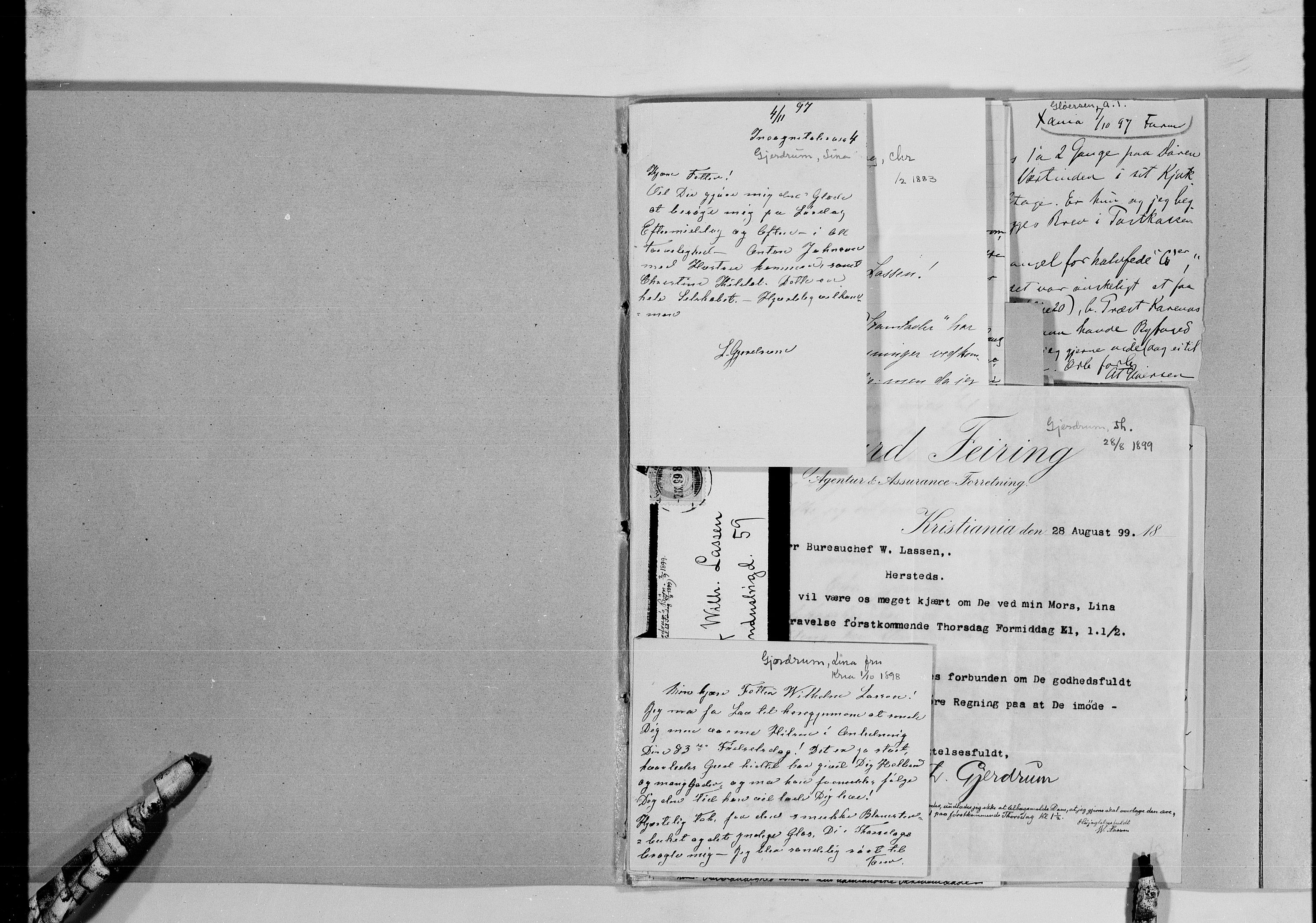 Lassens samlinger, AV/RA-PA-0051/G/L0097: Alfabetisk ordnede brev til Wilhelm Lassen: Fabritius - Grønvold, 1815-1907, p. 146