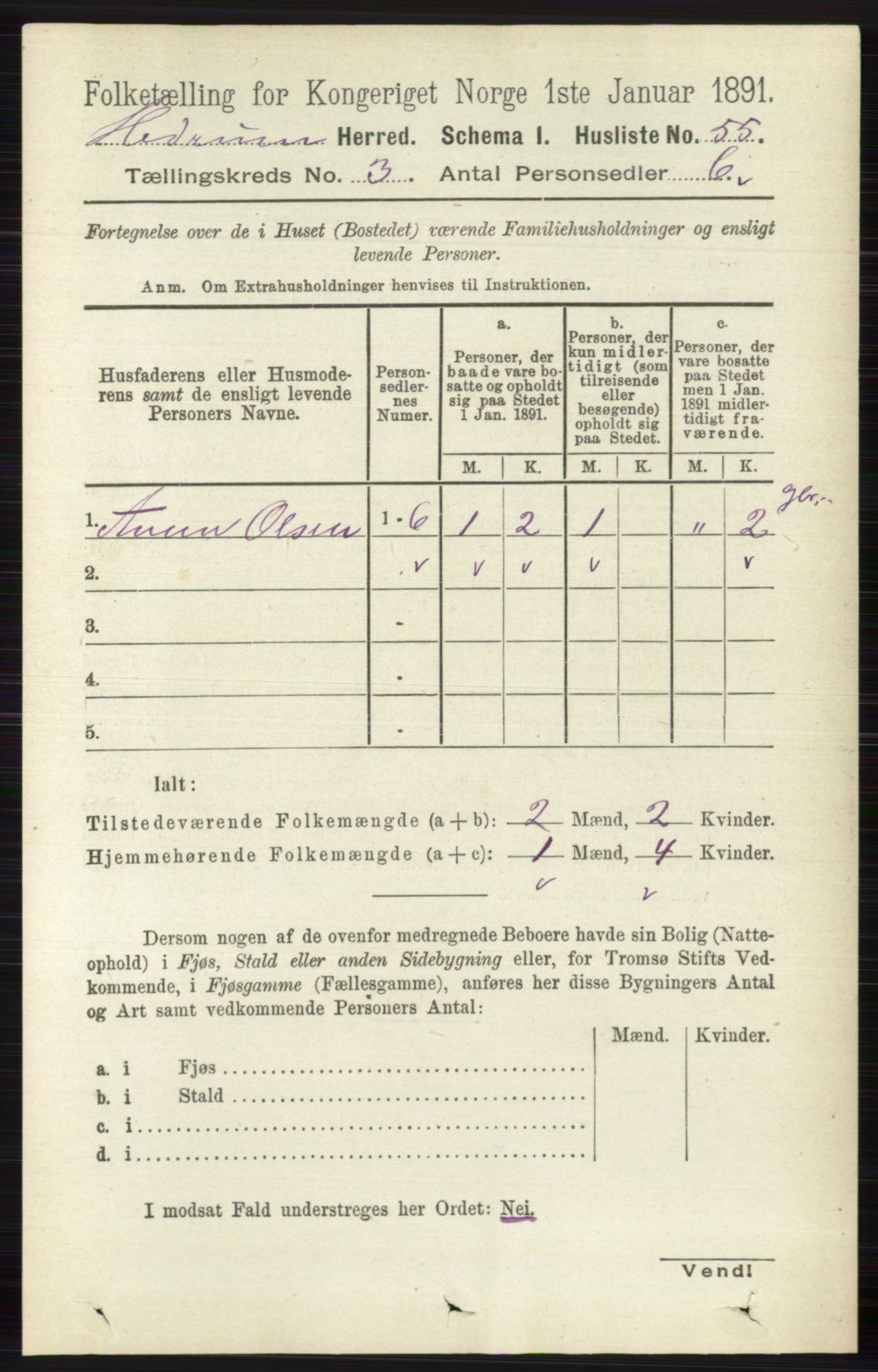 RA, 1891 census for 0727 Hedrum, 1891, p. 977