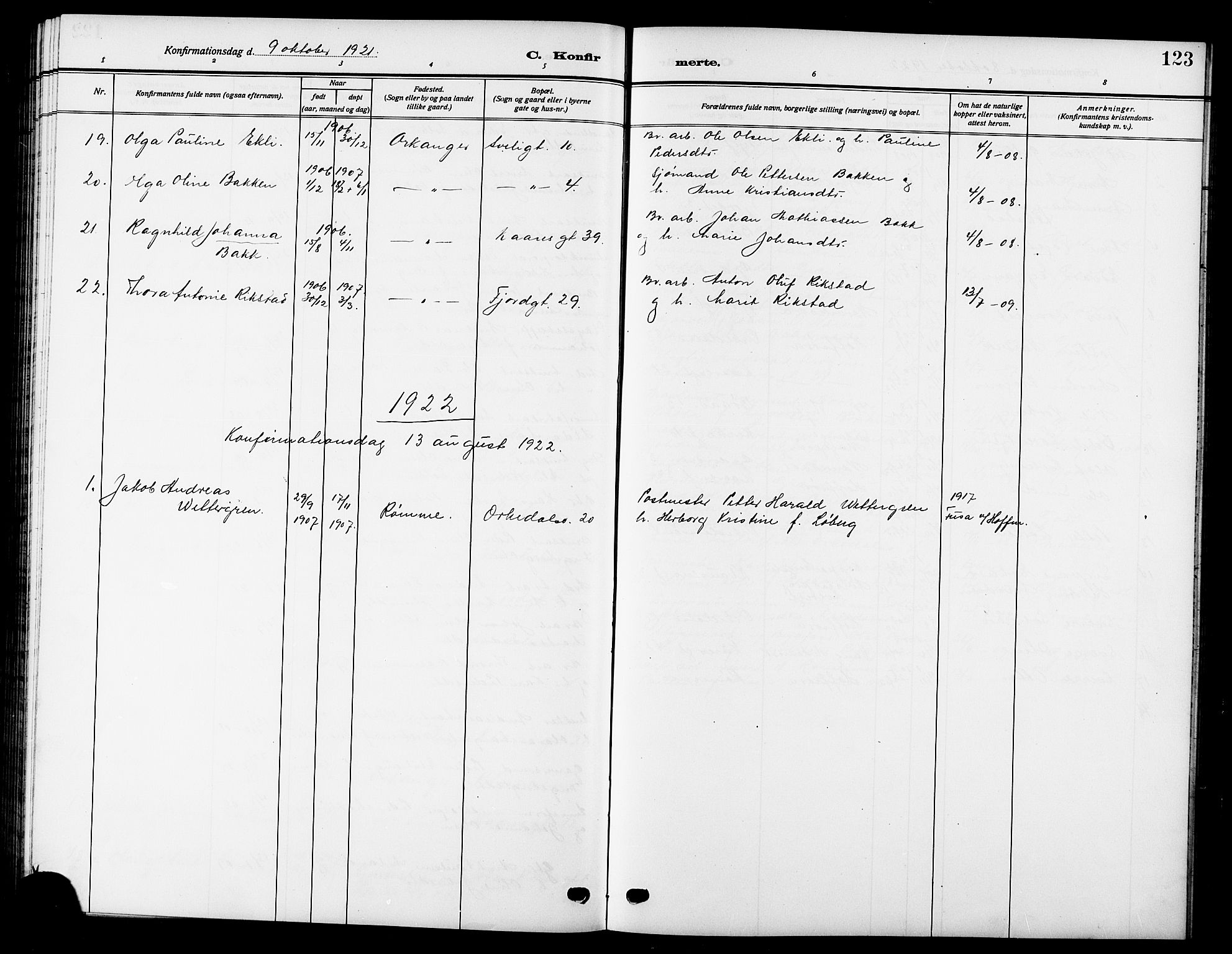 Ministerialprotokoller, klokkerbøker og fødselsregistre - Sør-Trøndelag, SAT/A-1456/669/L0831: Parish register (copy) no. 669C01, 1909-1924, p. 123