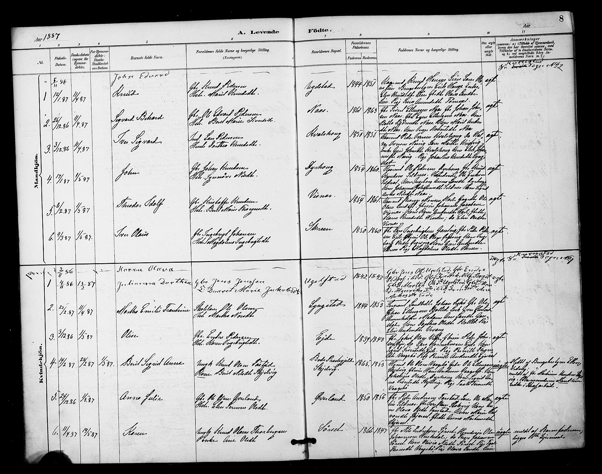 Ministerialprotokoller, klokkerbøker og fødselsregistre - Møre og Romsdal, AV/SAT-A-1454/571/L0836: Parish register (official) no. 571A01, 1884-1899, p. 8