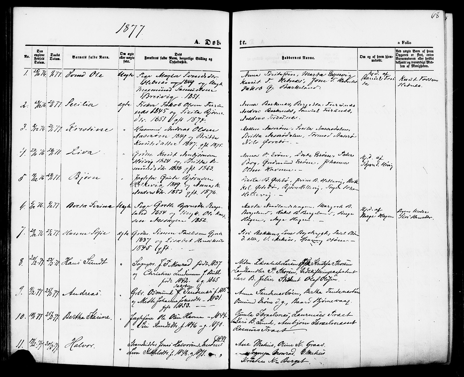 Jelsa sokneprestkontor, SAST/A-101842/01/IV: Parish register (official) no. A 8, 1867-1883, p. 68