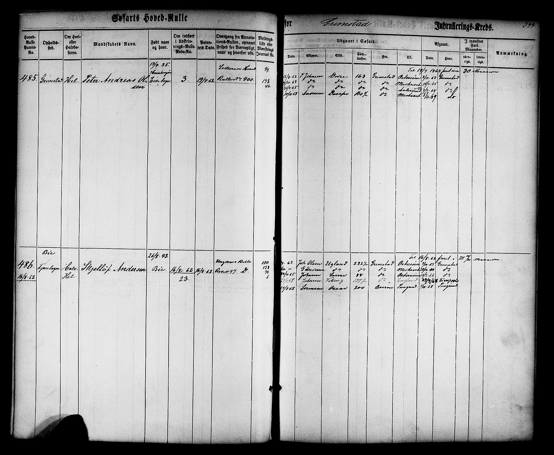 Grimstad mønstringskrets, AV/SAK-2031-0013/F/Fb/L0008: Hovedrulle nr 1-766, V-21, 1860-1869, p. 256