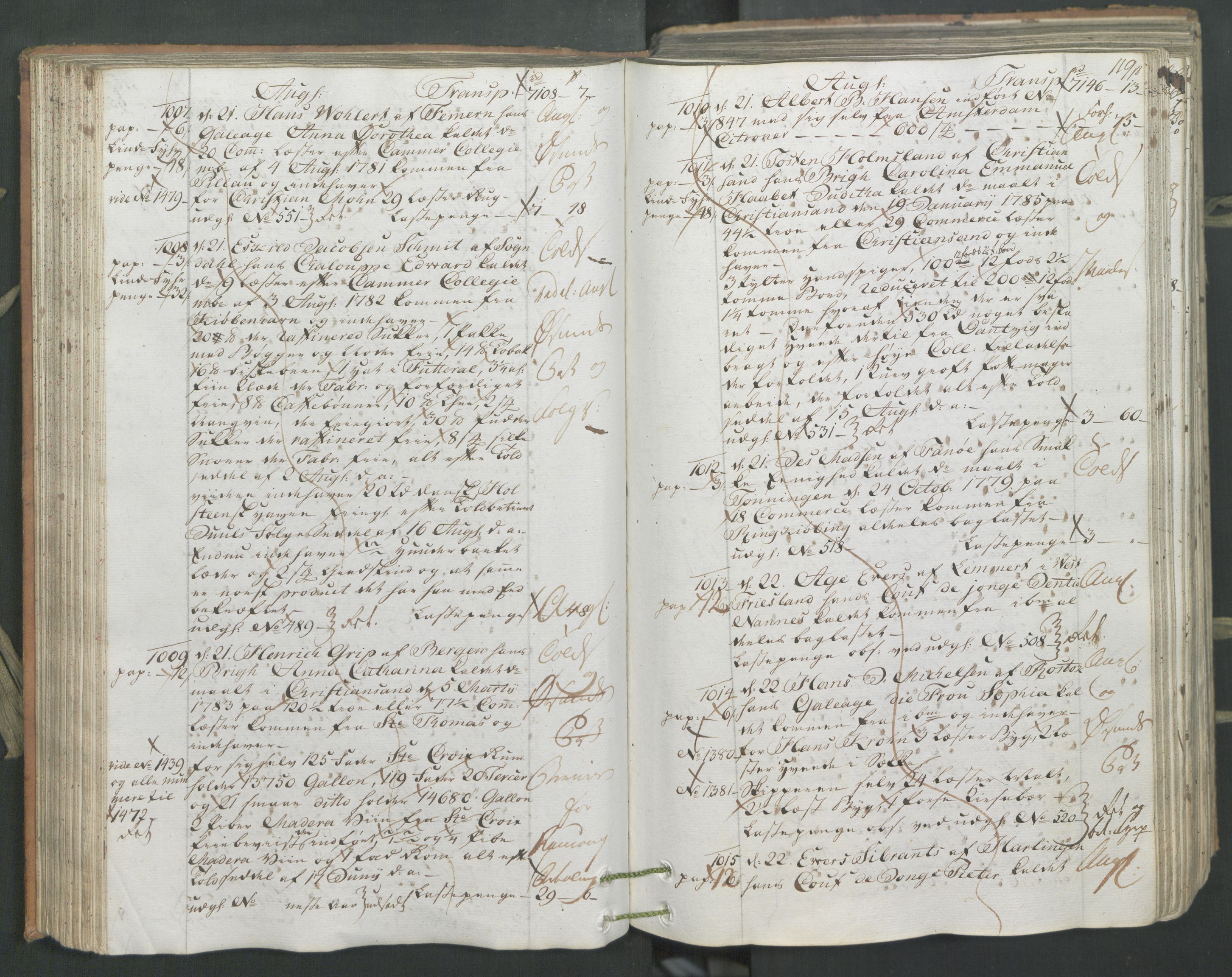 Generaltollkammeret, tollregnskaper, AV/RA-EA-5490/R26/L0222/0001: Tollregnskaper Bergen A / Inngående hovedtollbok, 1786, p. 118b-119a