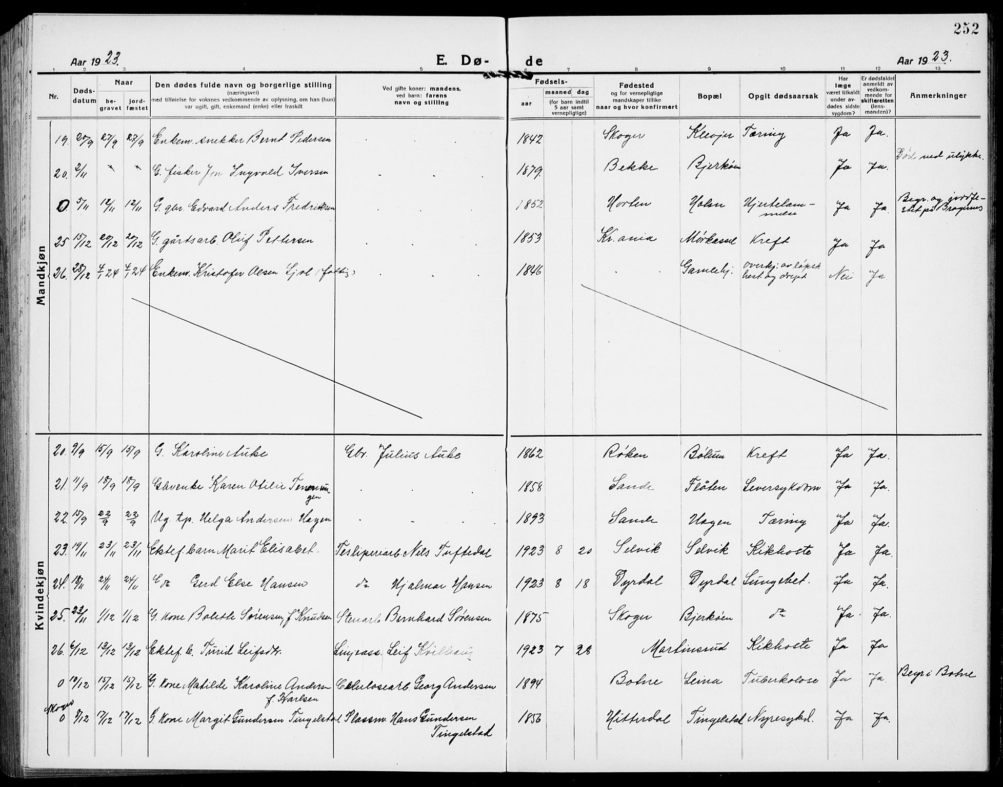 Sande Kirkebøker, AV/SAKO-A-53/G/Ga/L0005: Parish register (copy) no. 5, 1919-1937, p. 252