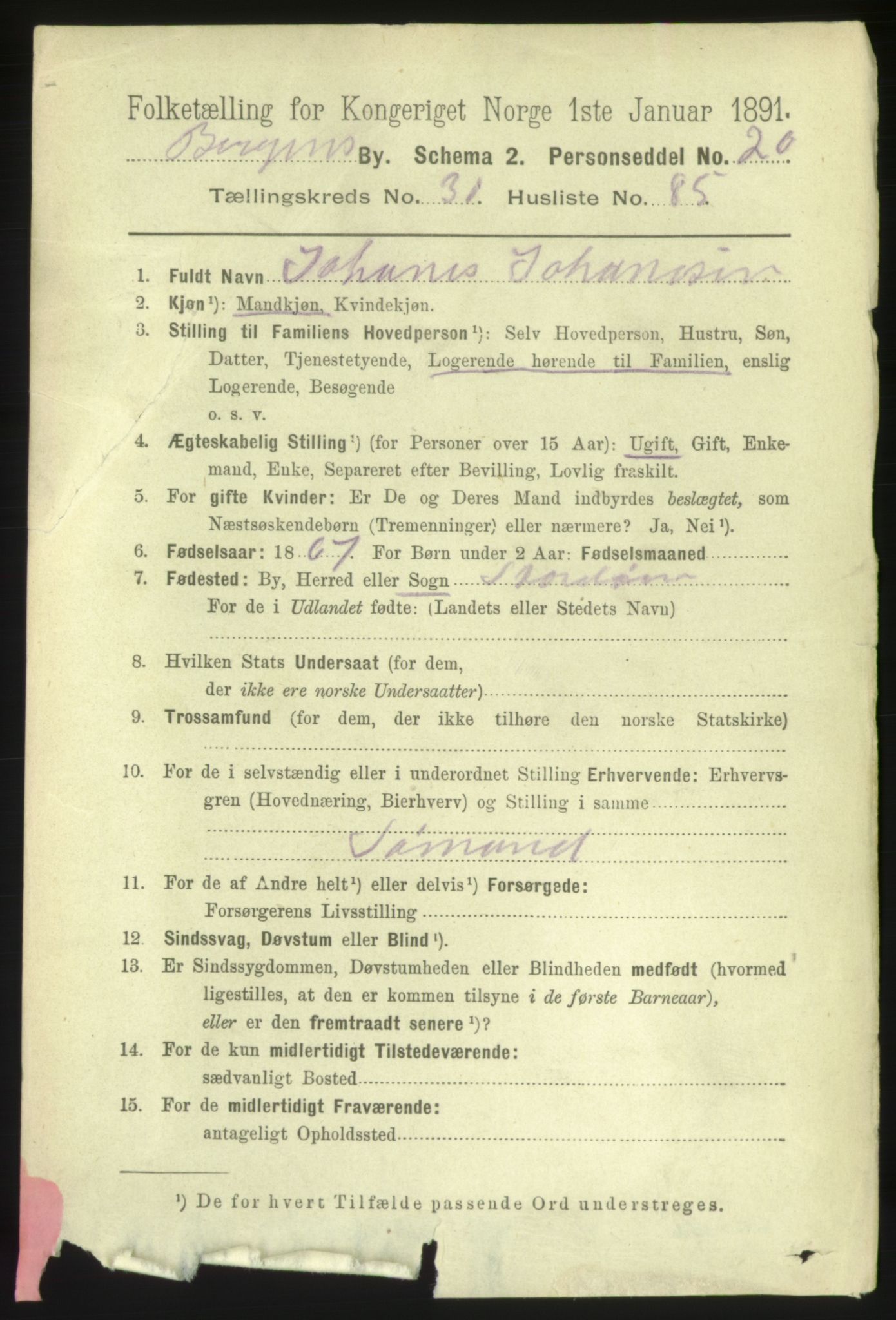 RA, 1891 Census for 1301 Bergen, 1891, p. 40003