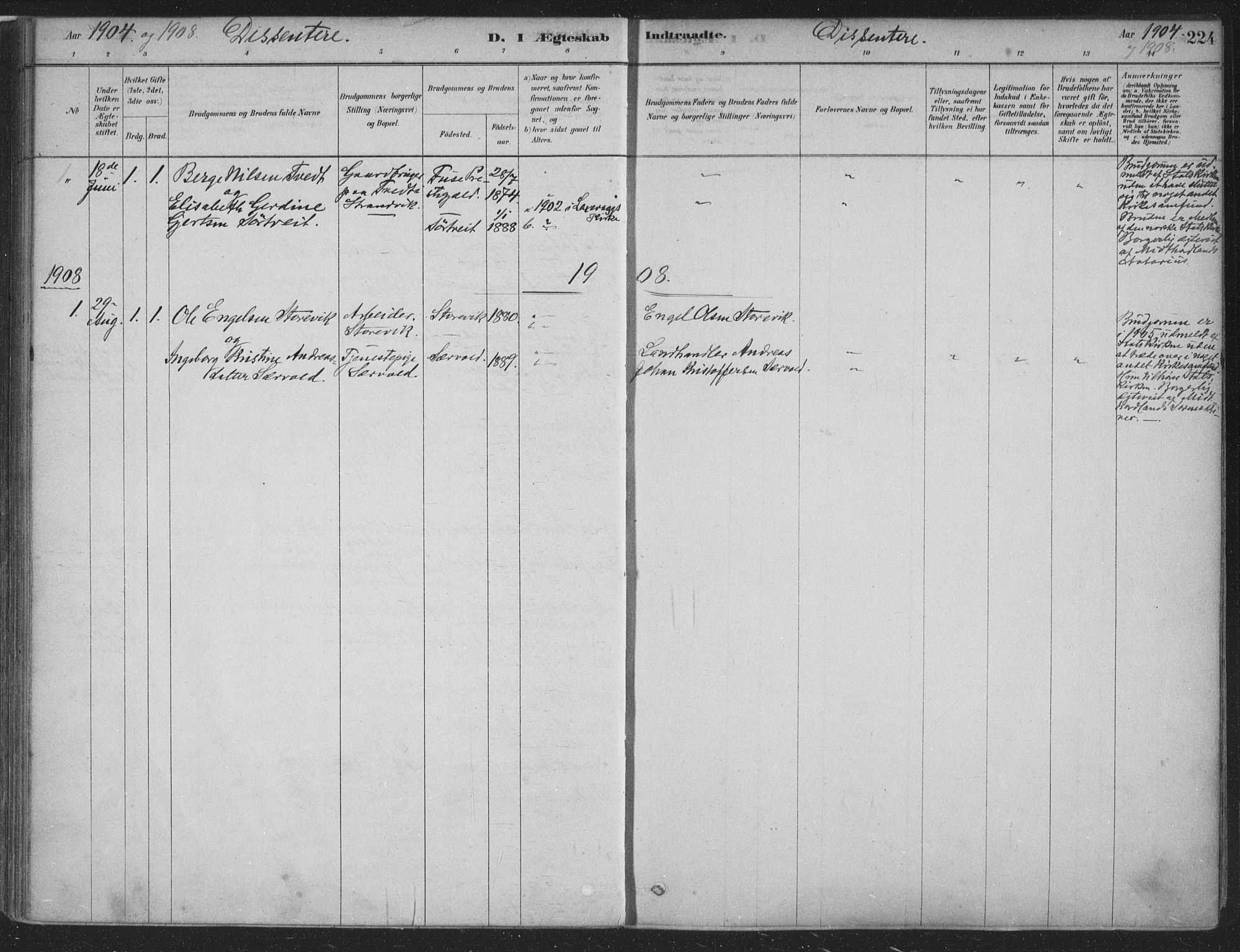 Fusa sokneprestembete, AV/SAB-A-75401/H/Haa: Parish register (official) no. D 1, 1880-1938, p. 224