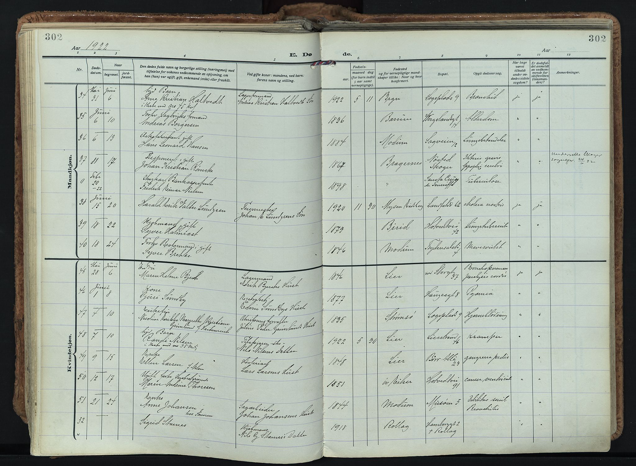 Bragernes kirkebøker, AV/SAKO-A-6/F/Fb/L0011: Parish register (official) no. II 11, 1922-1945, p. 302