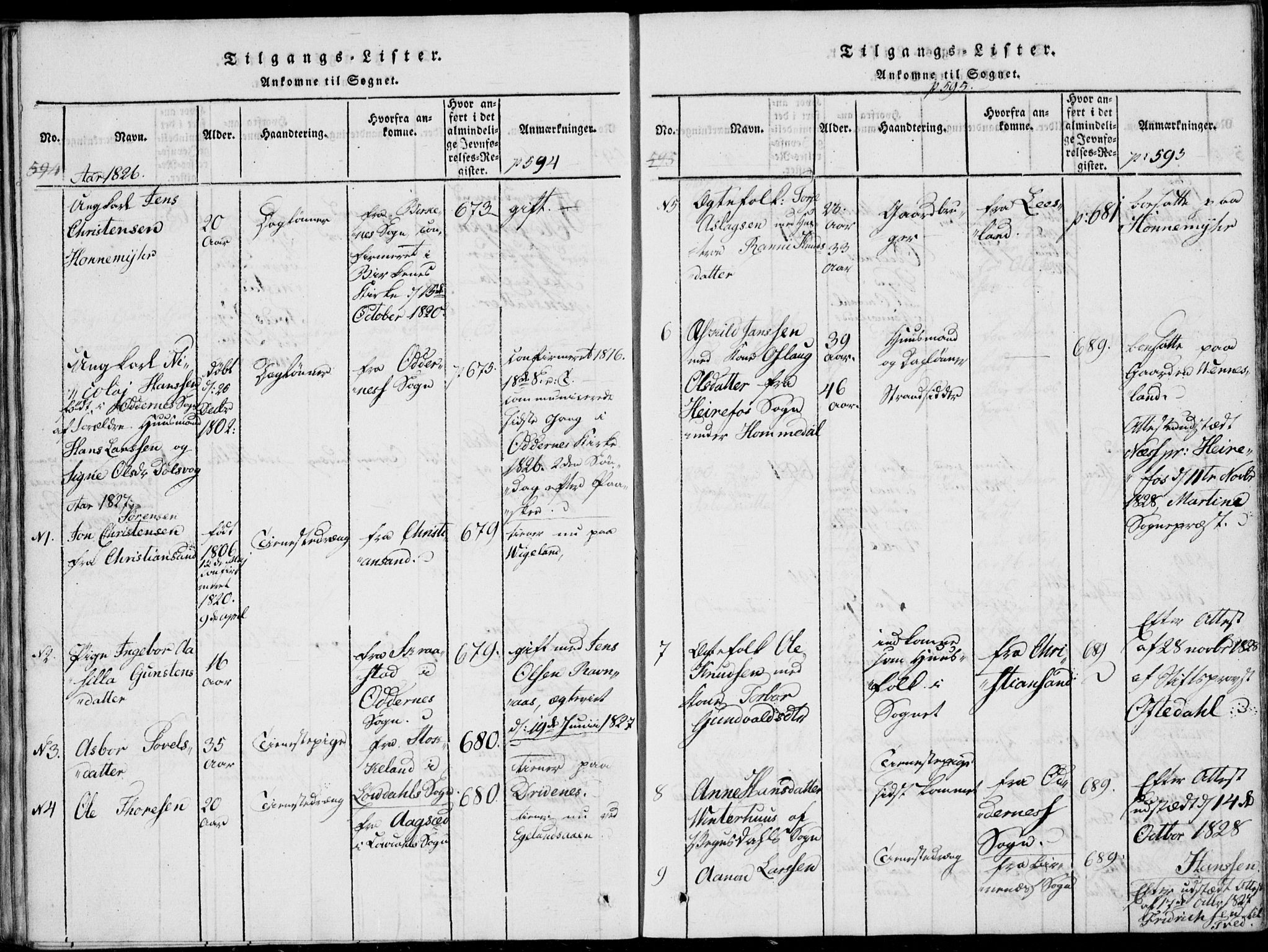 Vennesla sokneprestkontor, AV/SAK-1111-0045/Fa/Fab/L0003: Parish register (official) no. A 3, 1820-1834, p. 594-595