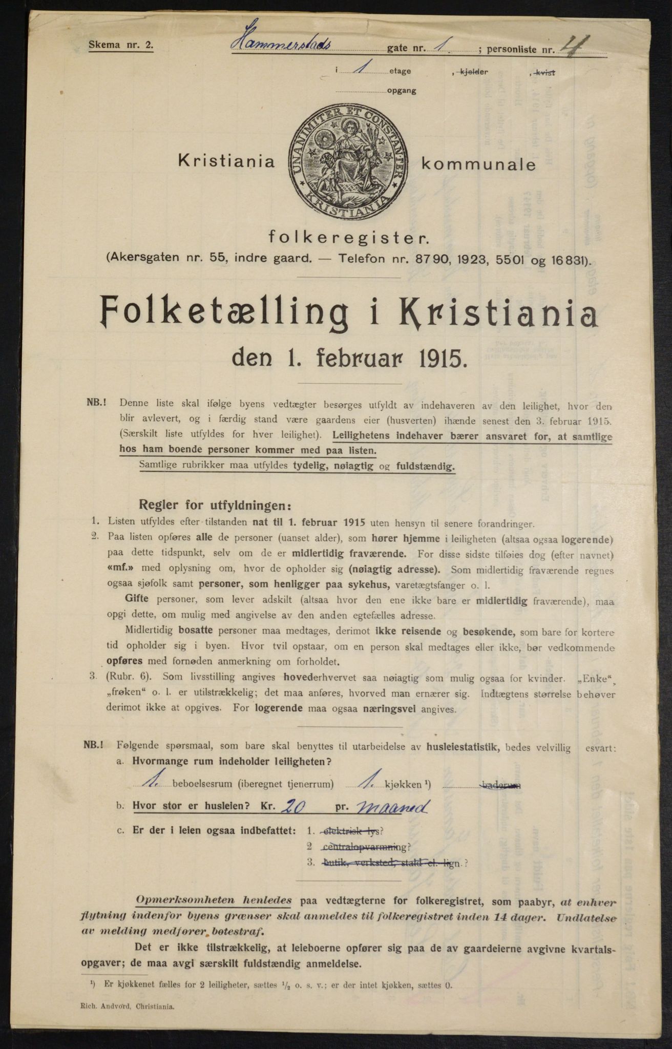 OBA, Municipal Census 1915 for Kristiania, 1915, p. 34144