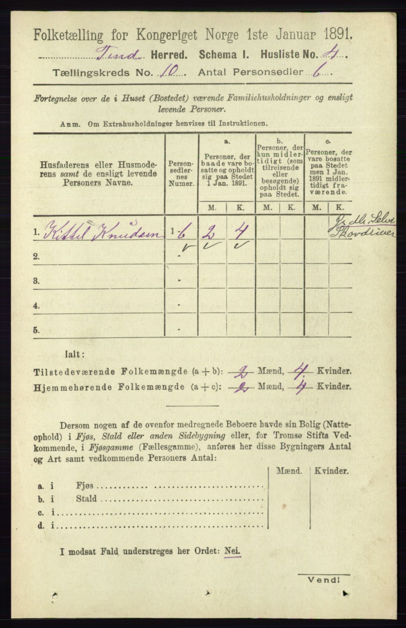 RA, 1891 census for 0826 Tinn, 1891, p. 1944