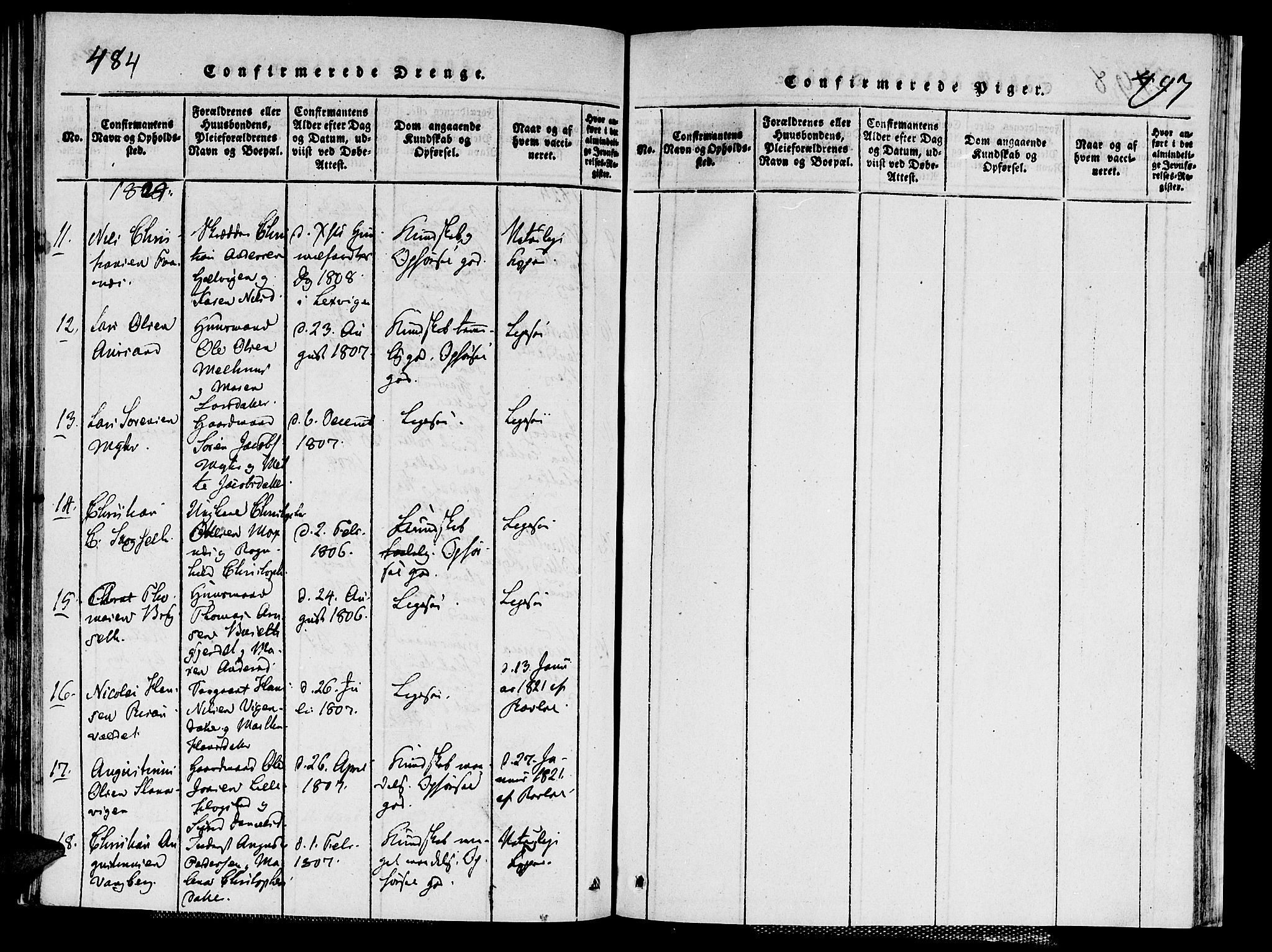 Ministerialprotokoller, klokkerbøker og fødselsregistre - Nord-Trøndelag, AV/SAT-A-1458/713/L0124: Parish register (copy) no. 713C01, 1817-1827, p. 484-497