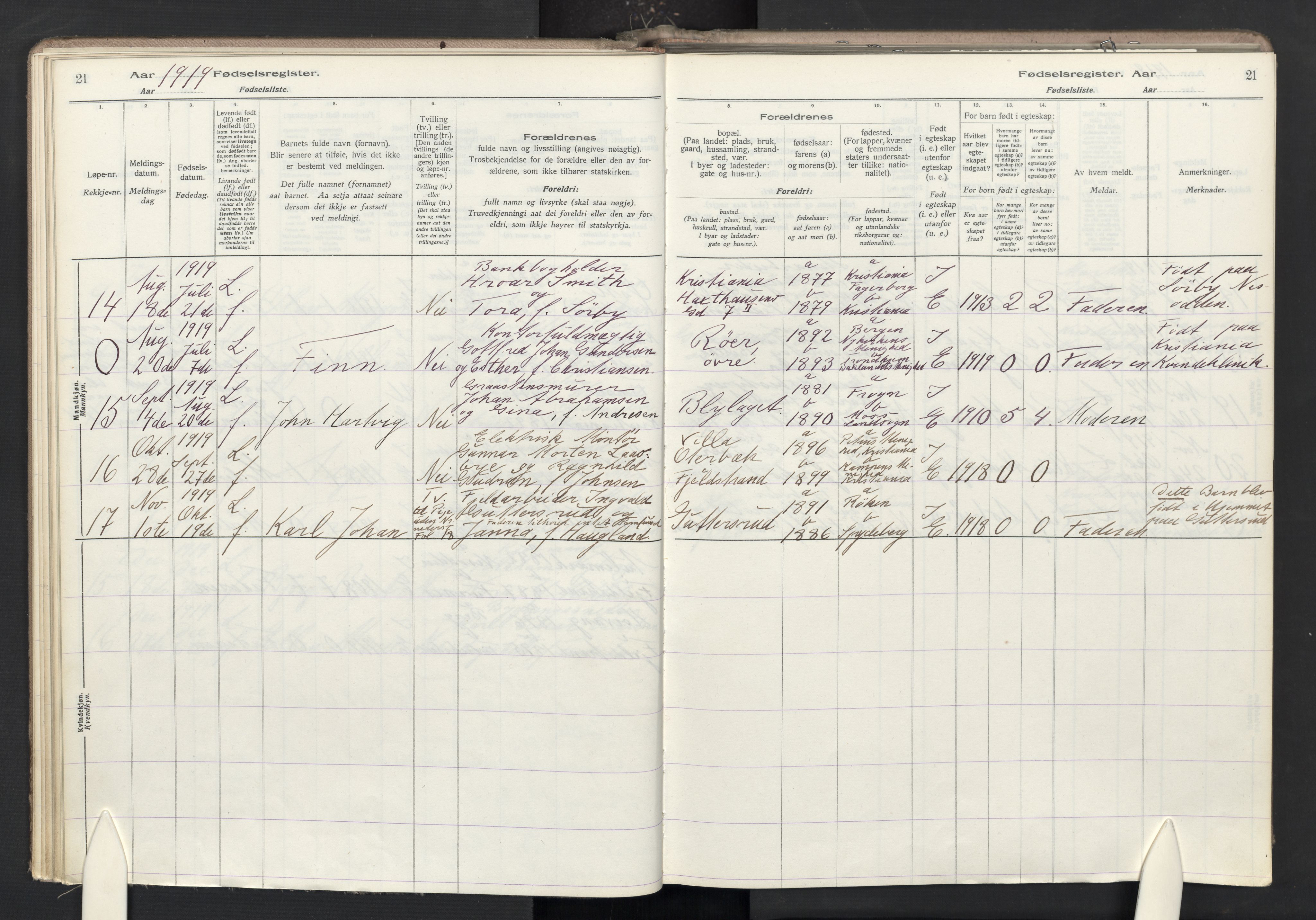 Nesodden prestekontor Kirkebøker, AV/SAO-A-10013/J/Ja/L0001: Birth register no. I 1, 1916-1946, p. 21
