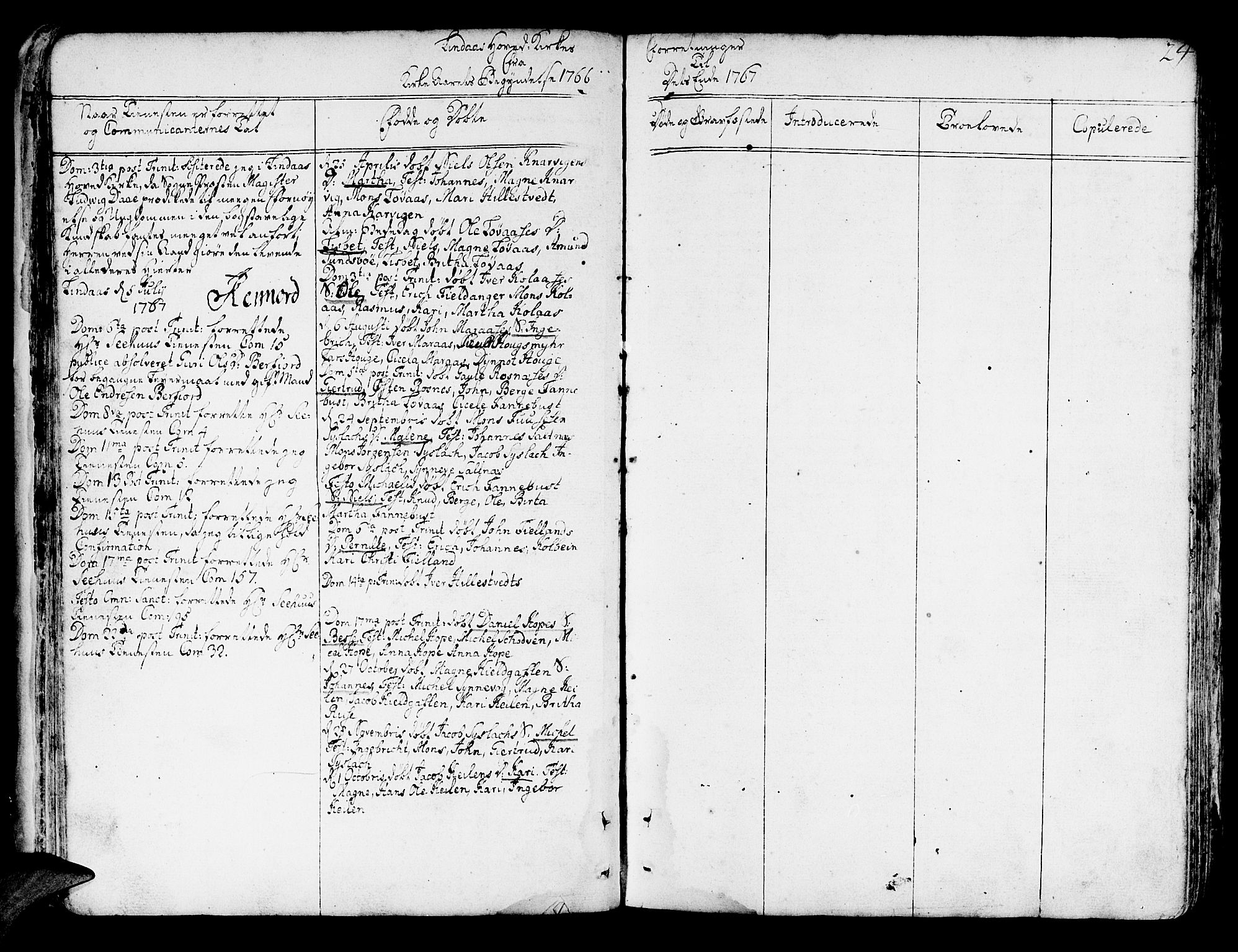 Lindås Sokneprestembete, AV/SAB-A-76701/H/Haa/Haaa/L0004: Parish register (official) no. A 4, 1764-1791, p. 24