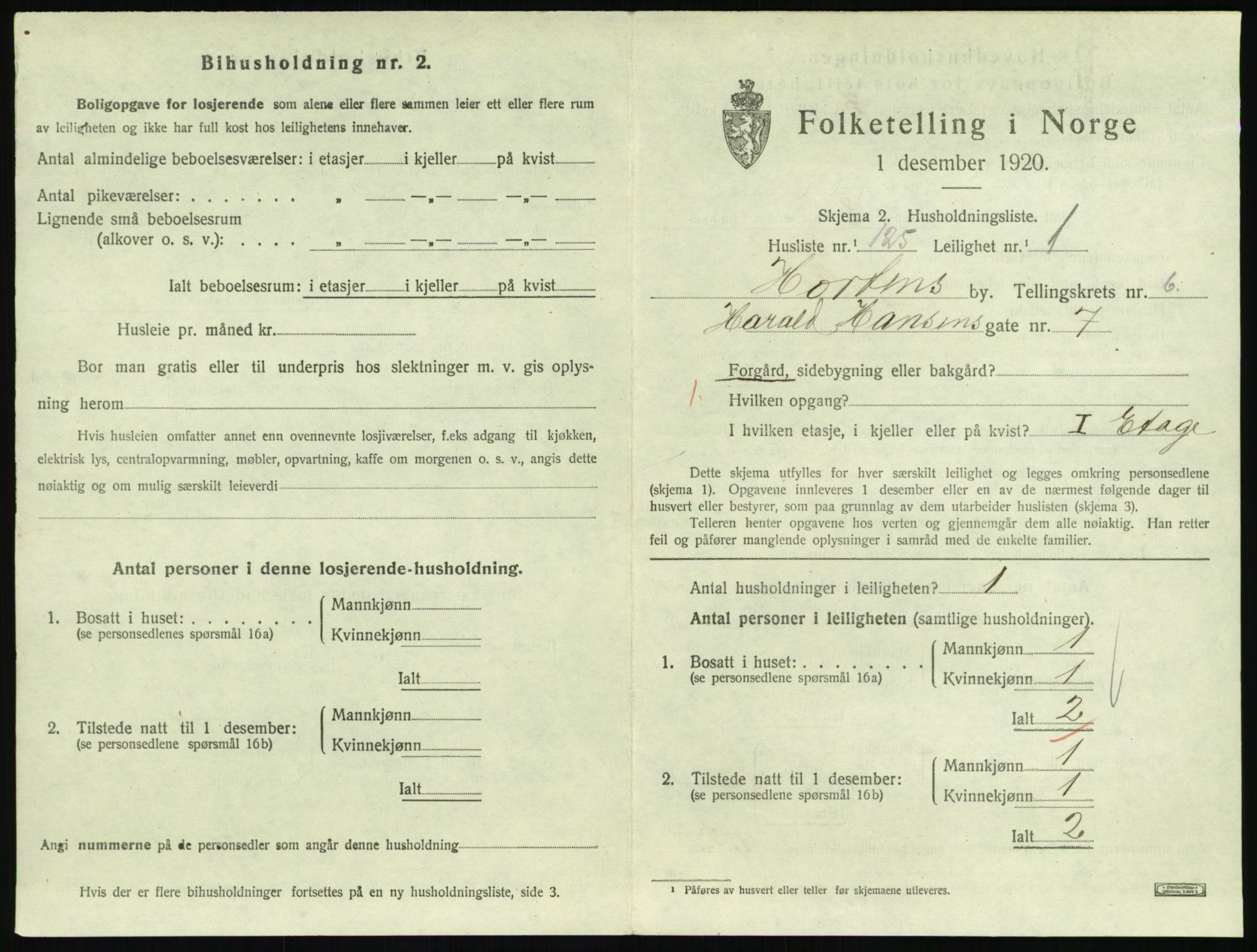 SAKO, 1920 census for Horten, 1920, p. 6869