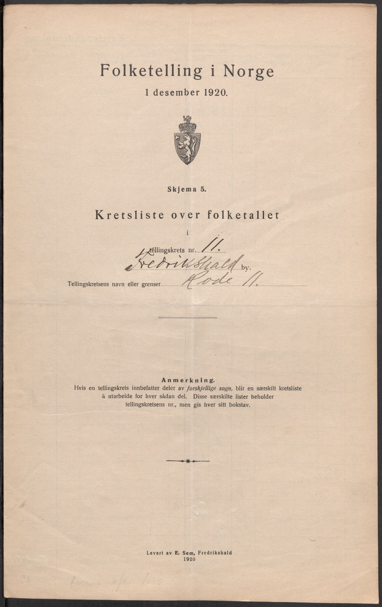 SAO, 1920 census for Fredrikshald, 1920, p. 36