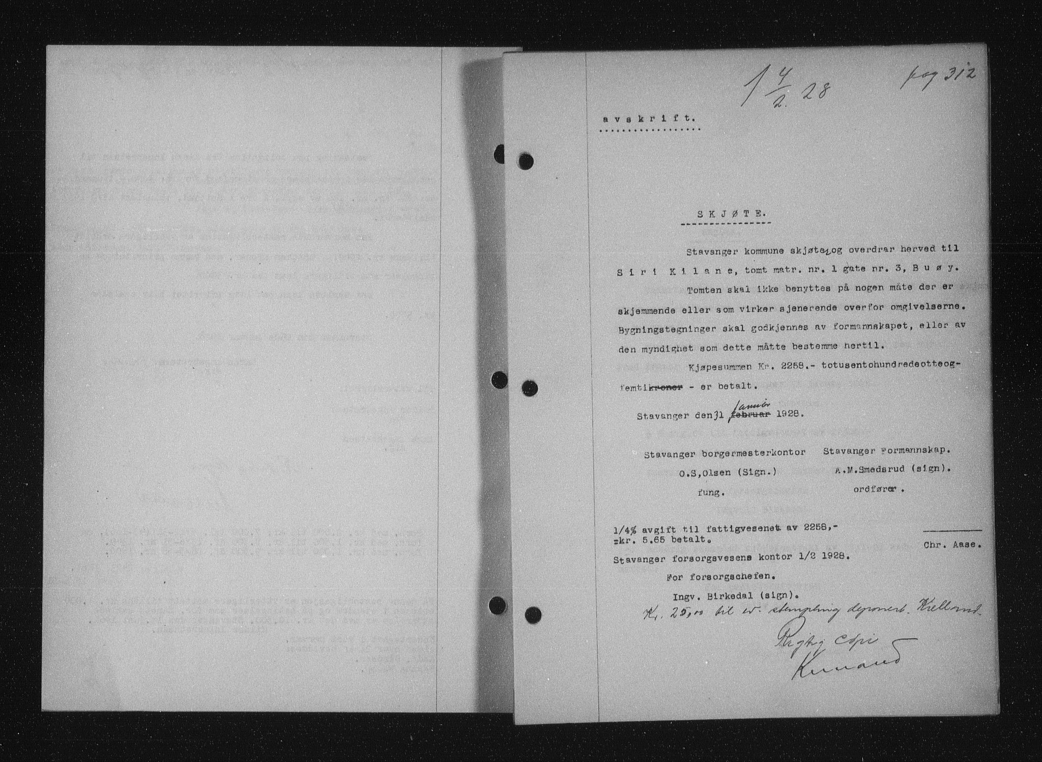 Stavanger byfogd, SAST/A-101408/001/4/41/410/410BB/L0053: Mortgage book no. 41, 1927-1928, Deed date: 04.02.1928