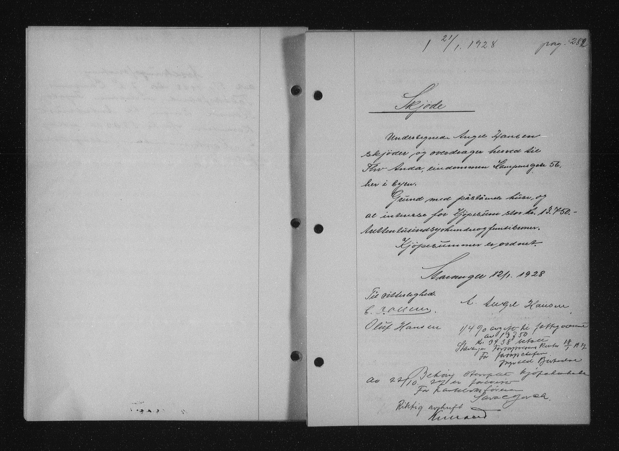 Stavanger byfogd, SAST/A-101408/001/4/41/410/410BB/L0053: Mortgage book no. 41, 1927-1928, Deed date: 21.01.1928