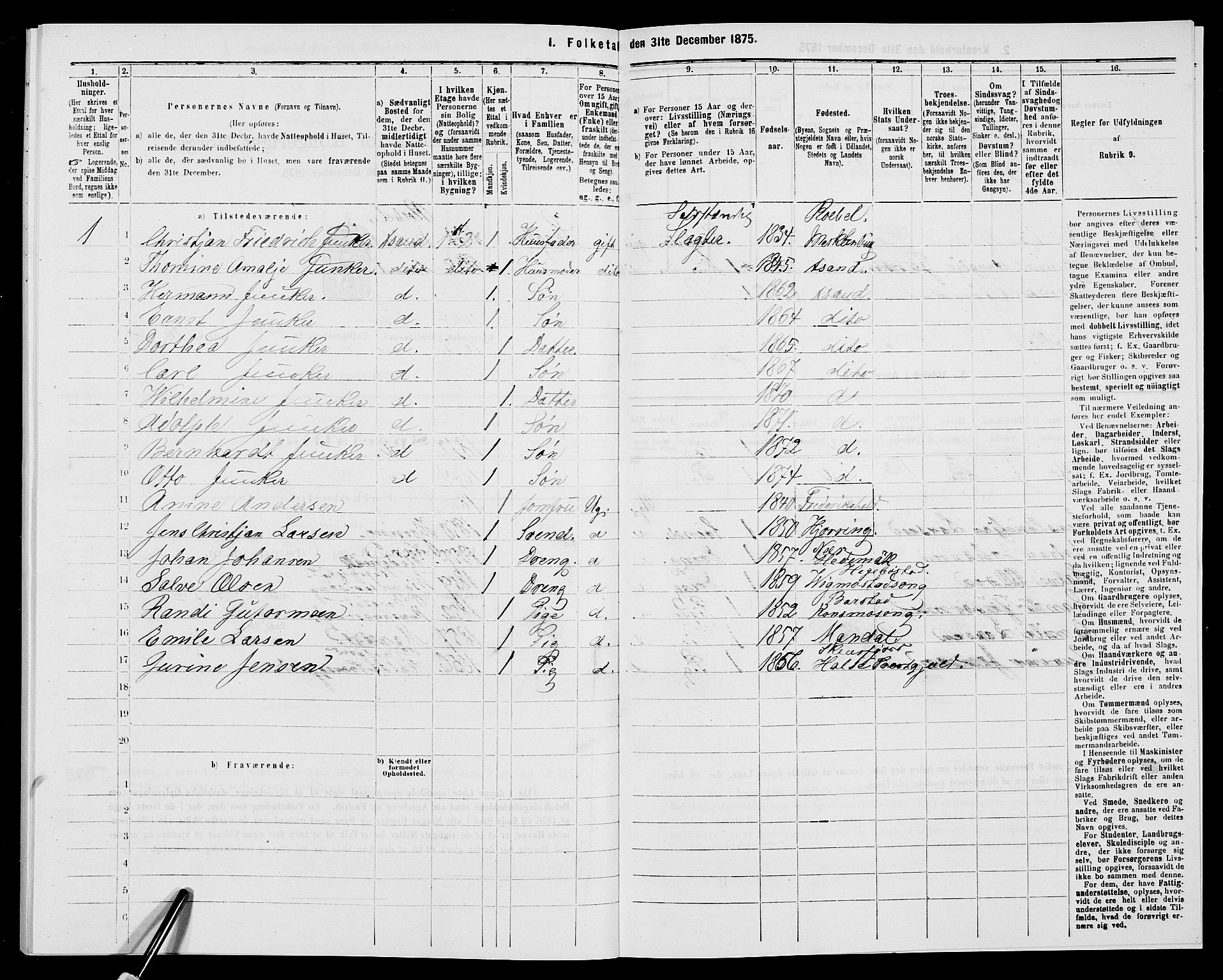 SAK, 1875 census for 1001P Kristiansand, 1875, p. 1999