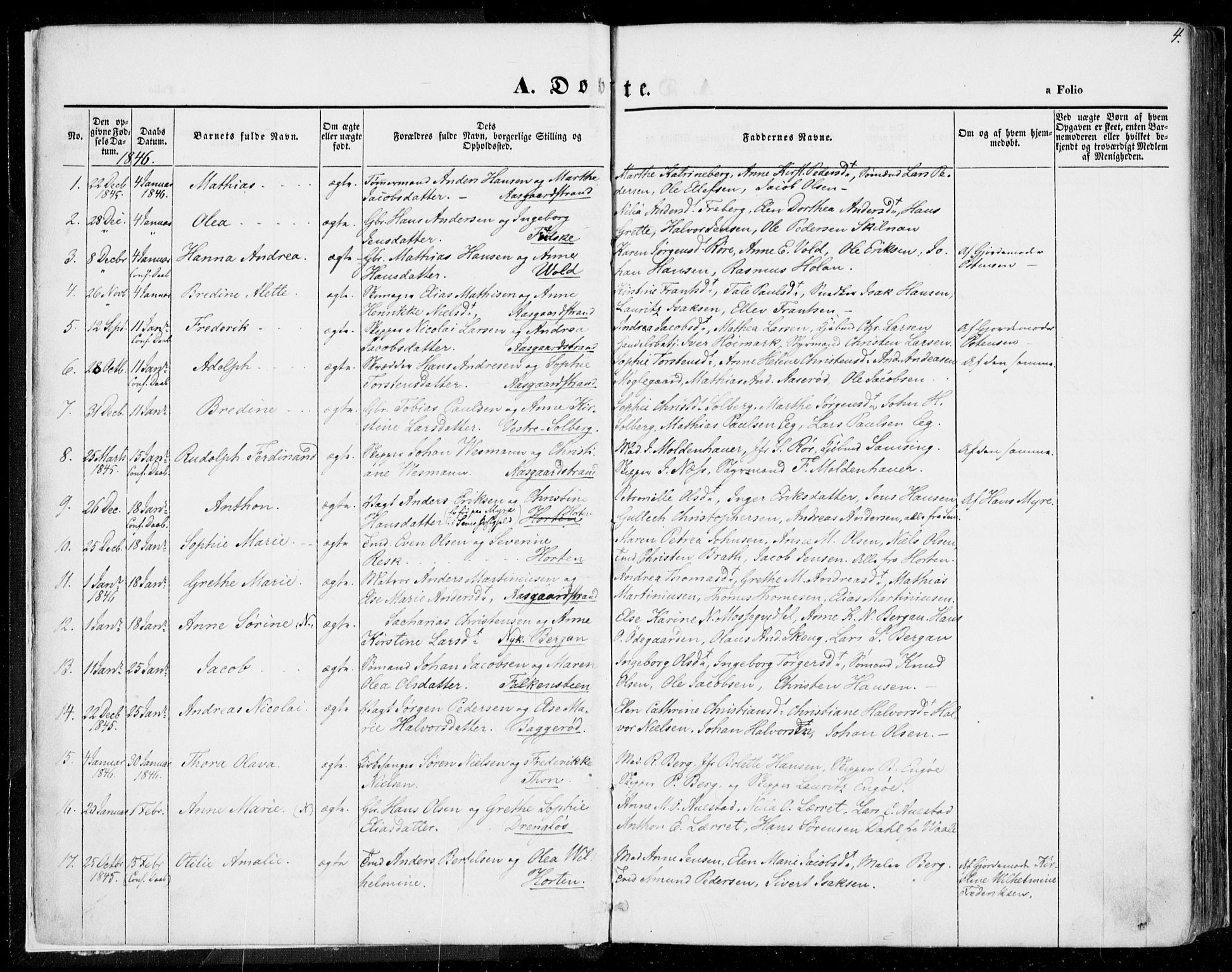 Borre kirkebøker, AV/SAKO-A-338/F/Fa/L0005: Parish register (official) no. I 5, 1845-1851, p. 4