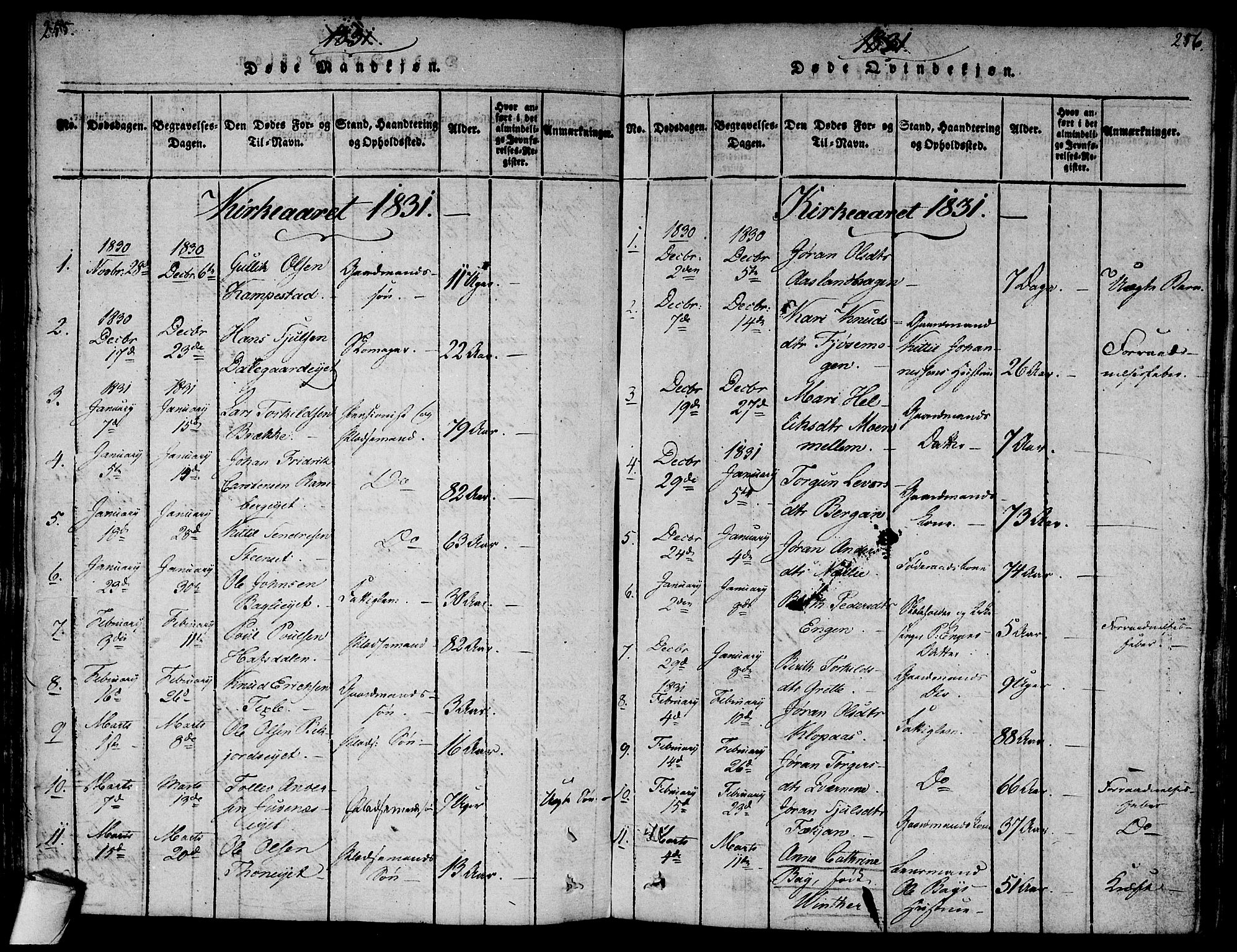 Flesberg kirkebøker, AV/SAKO-A-18/F/Fa/L0005: Parish register (official) no. I 5, 1816-1834, p. 255-256