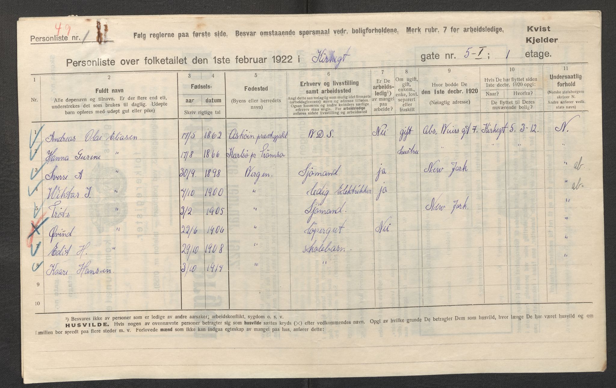 SAB, Municipal Census 1922 for Bergen, 1922, p. 18061