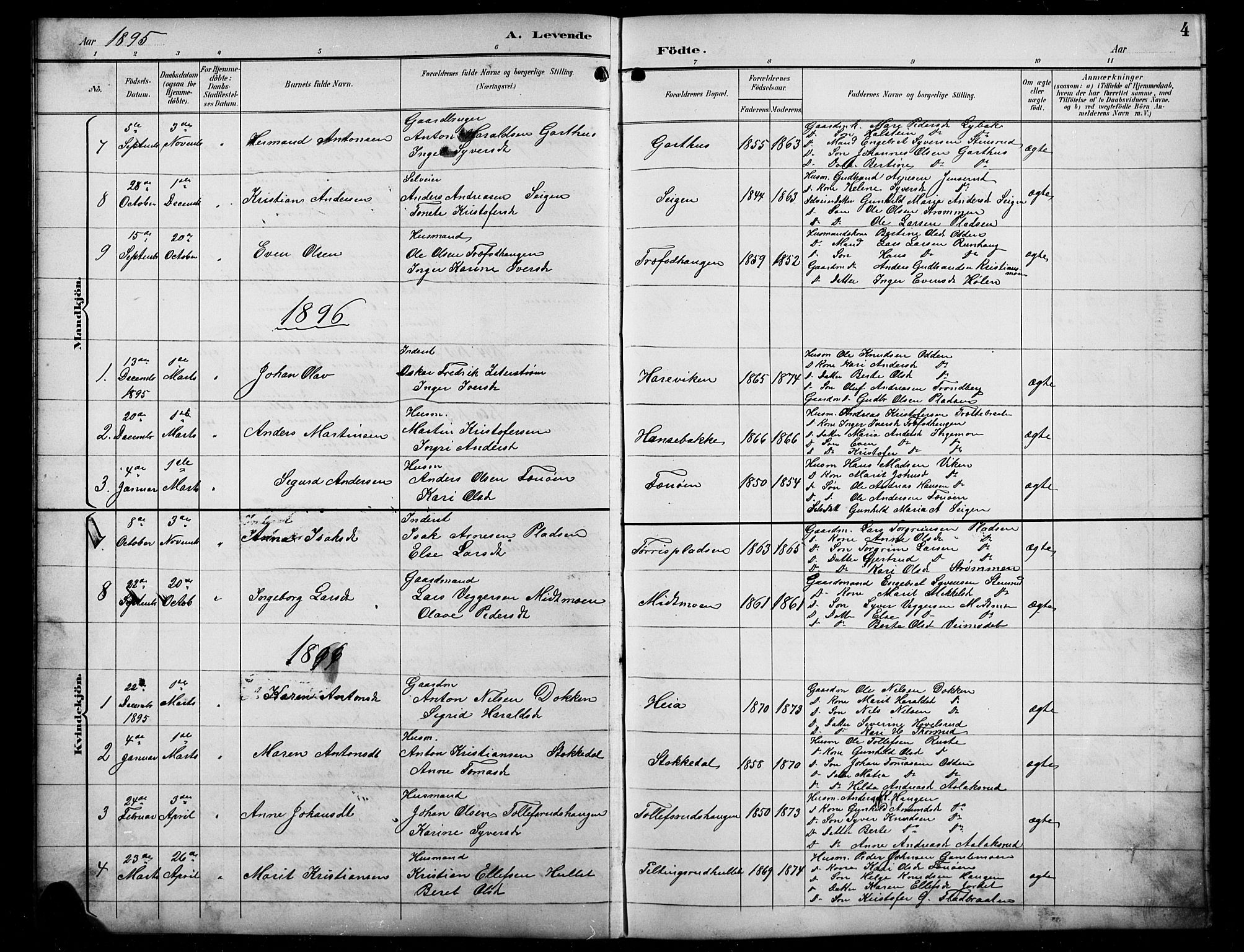 Sør-Aurdal prestekontor, AV/SAH-PREST-128/H/Ha/Hab/L0008: Parish register (copy) no. 8, 1894-1921, p. 4