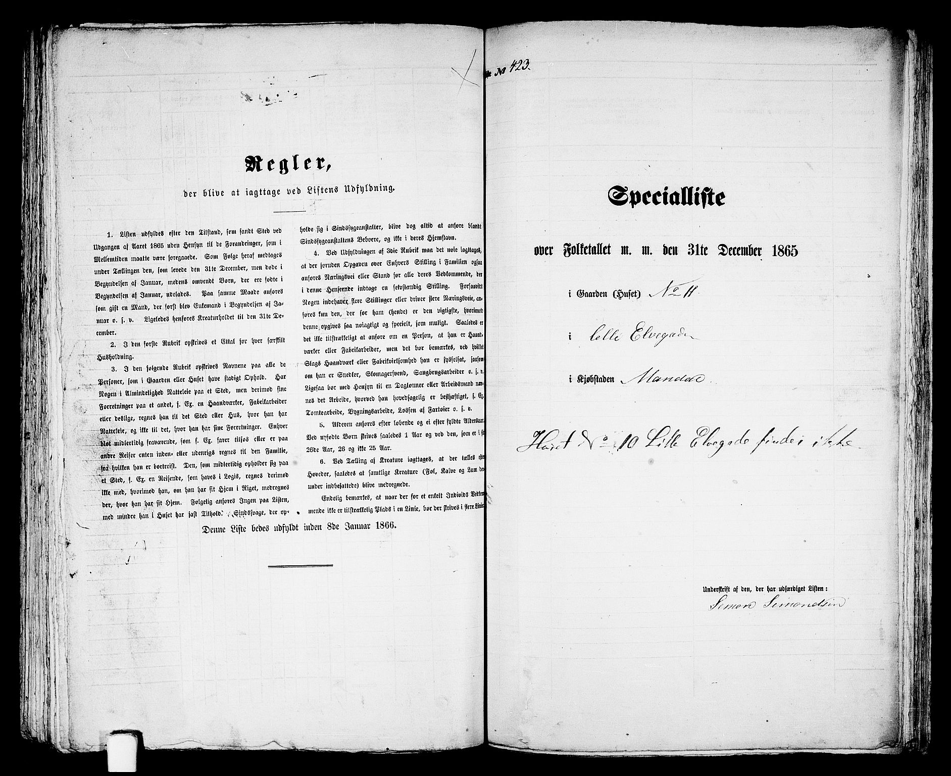 RA, 1865 census for Mandal/Mandal, 1865, p. 854