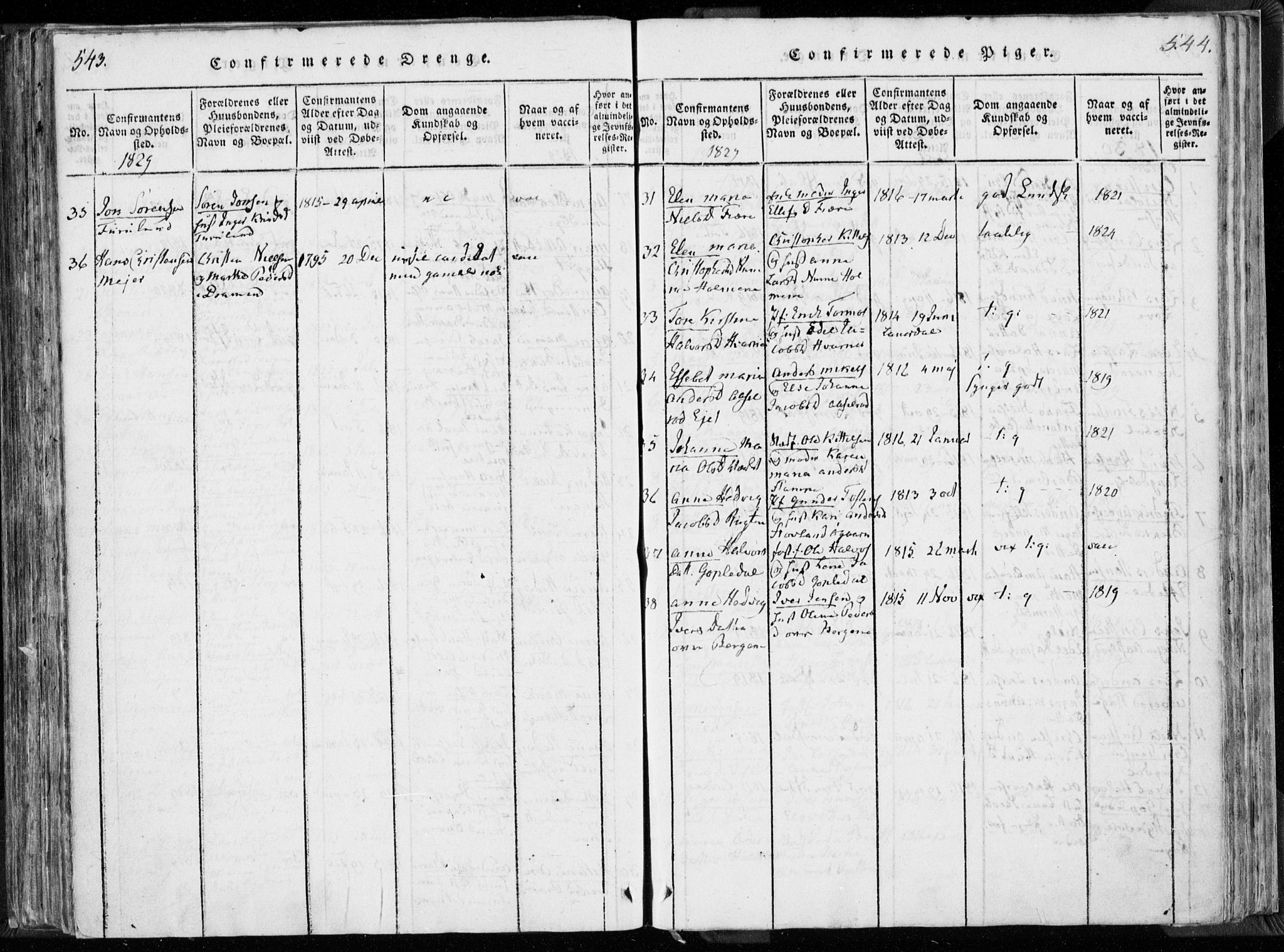 Hedrum kirkebøker, AV/SAKO-A-344/F/Fa/L0004: Parish register (official) no. I 4, 1817-1835, p. 543-544