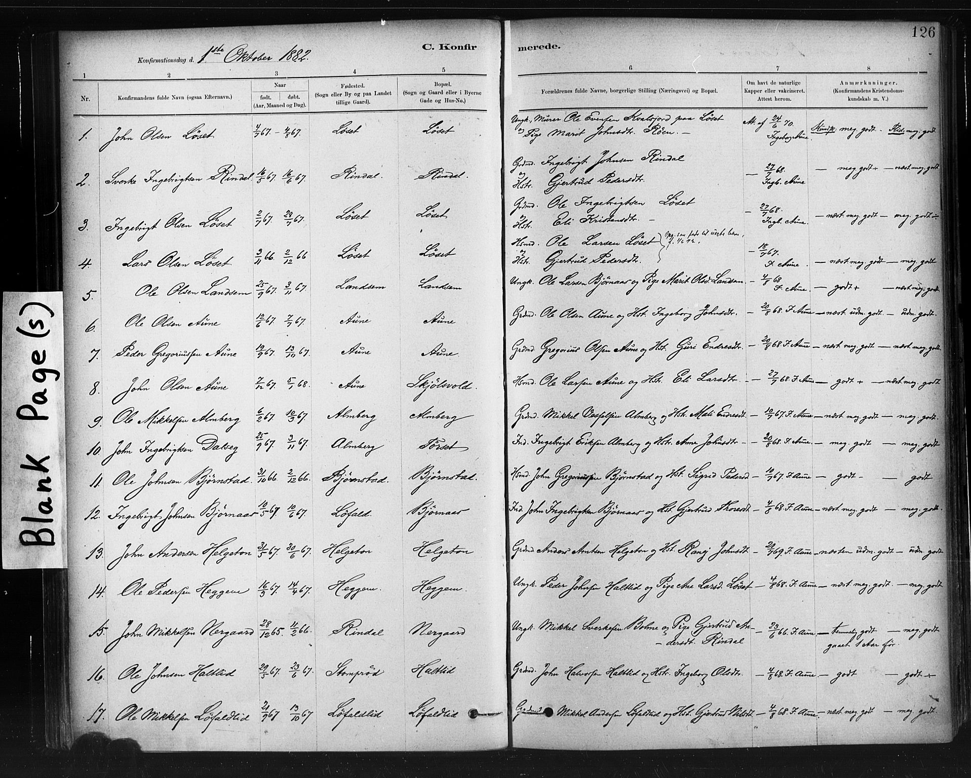 Ministerialprotokoller, klokkerbøker og fødselsregistre - Møre og Romsdal, SAT/A-1454/598/L1069: Parish register (official) no. 598A03, 1882-1895, p. 126