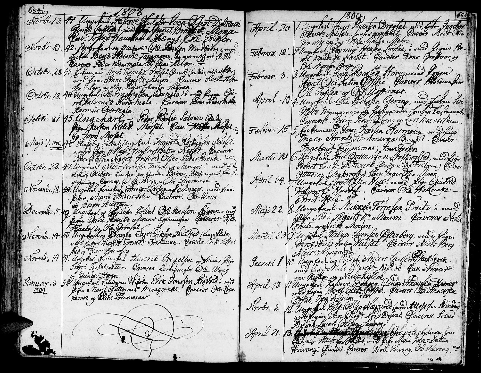 Ministerialprotokoller, klokkerbøker og fødselsregistre - Nord-Trøndelag, SAT/A-1458/709/L0060: Parish register (official) no. 709A07, 1797-1815, p. 654-655