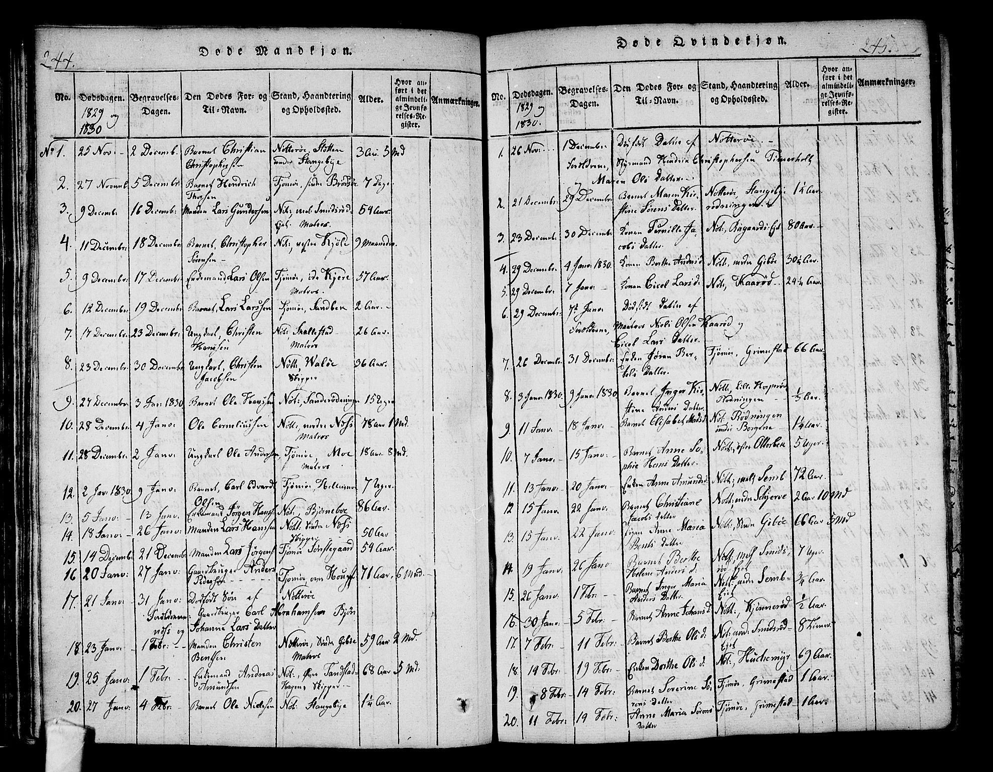 Nøtterøy kirkebøker, AV/SAKO-A-354/F/Fa/L0004: Parish register (official) no. I 4, 1814-1838, p. 244-245