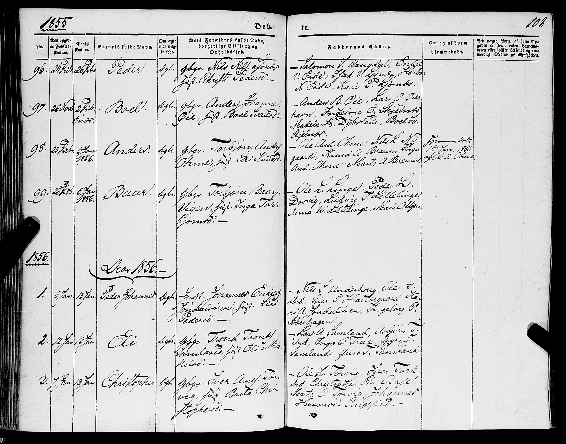 Strandebarm sokneprestembete, AV/SAB-A-78401/H/Haa: Parish register (official) no. A 7, 1844-1872, p. 108