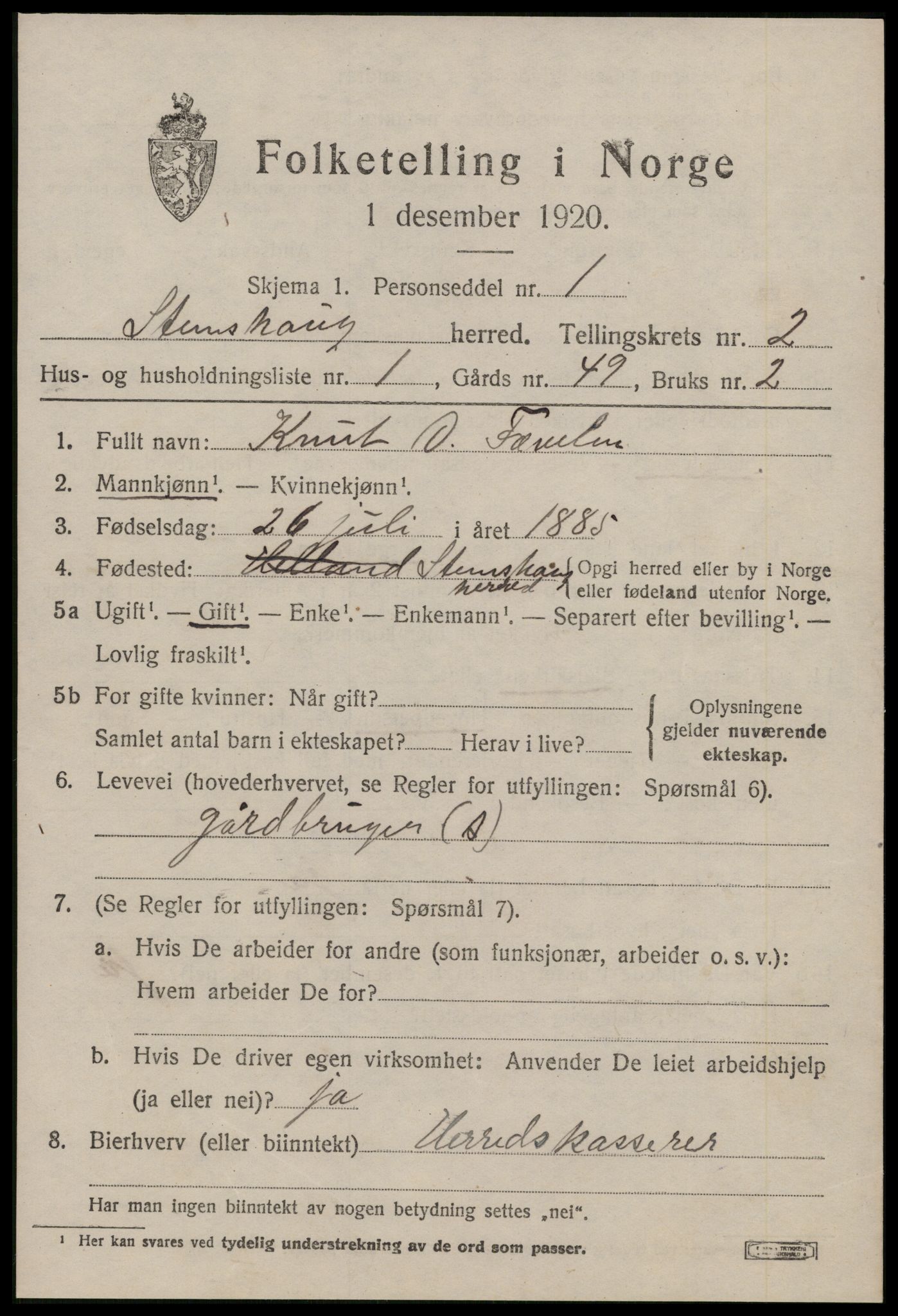 SAT, 1920 census for Stemshaug, 1920, p. 656