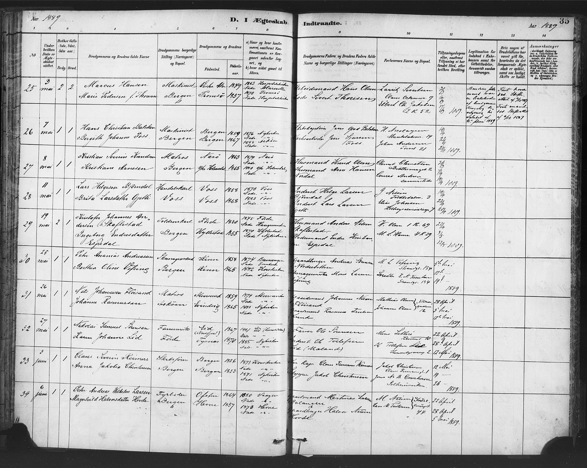 Nykirken Sokneprestembete, AV/SAB-A-77101/H/Haa/L0033: Parish register (official) no. D 3, 1884-1895, p. 35