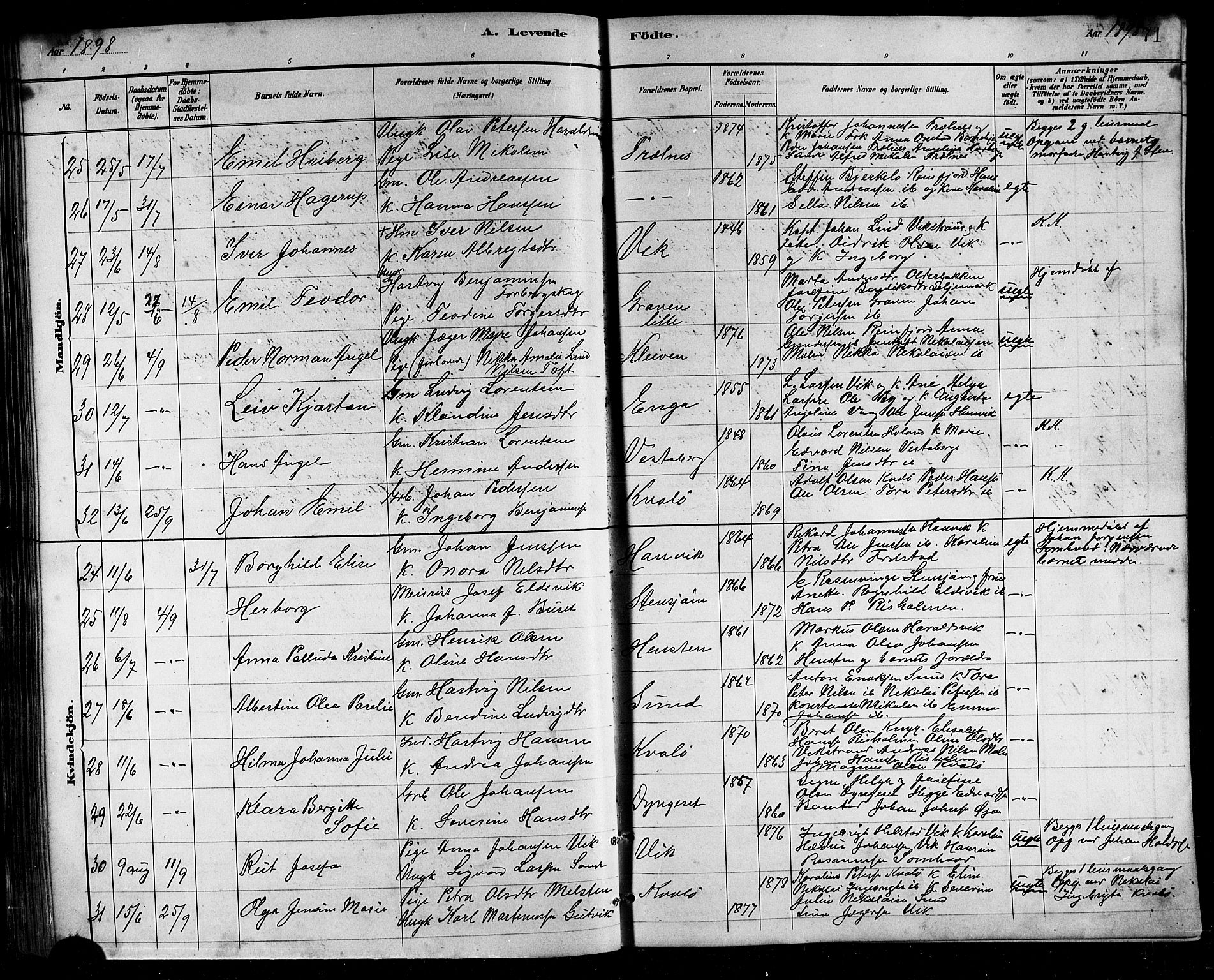 Ministerialprotokoller, klokkerbøker og fødselsregistre - Nordland, AV/SAT-A-1459/812/L0188: Parish register (copy) no. 812C06, 1884-1912, p. 71