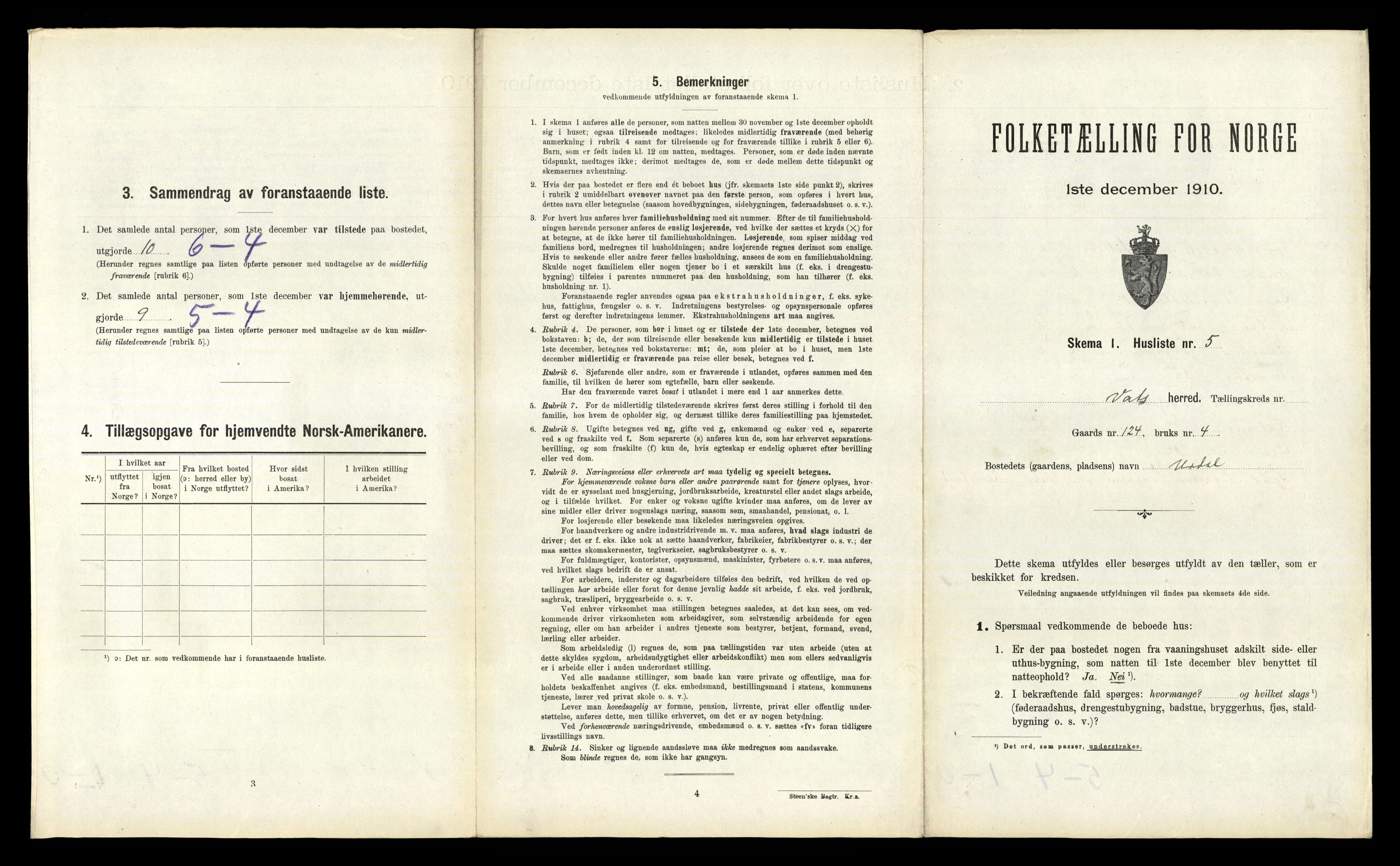 RA, 1910 census for Vats, 1910, p. 298