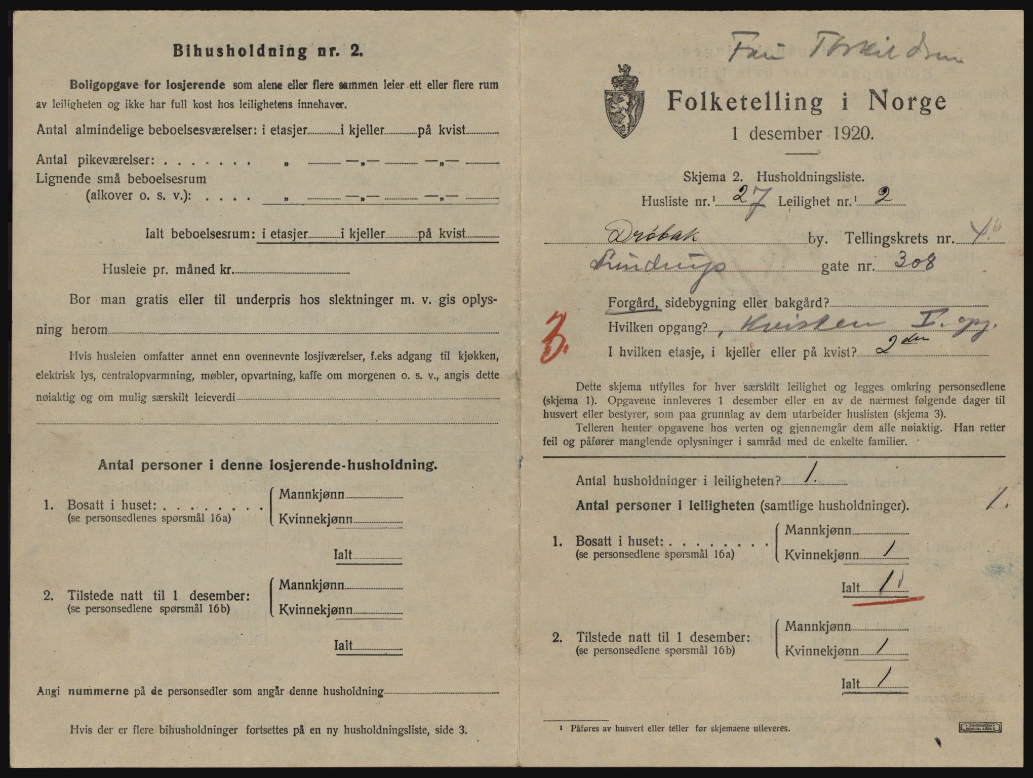 SAO, 1920 census for Drøbak, 1920, p. 1377