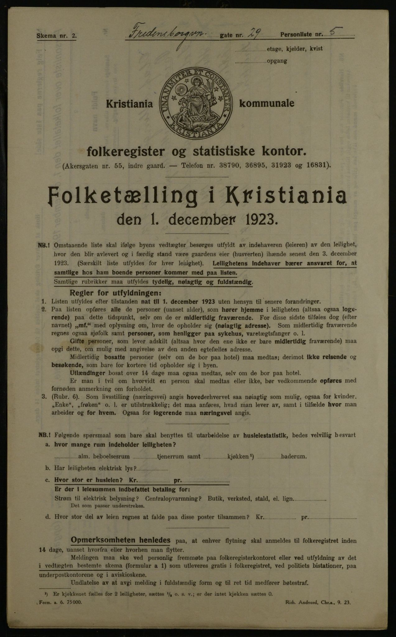 OBA, Municipal Census 1923 for Kristiania, 1923, p. 29182