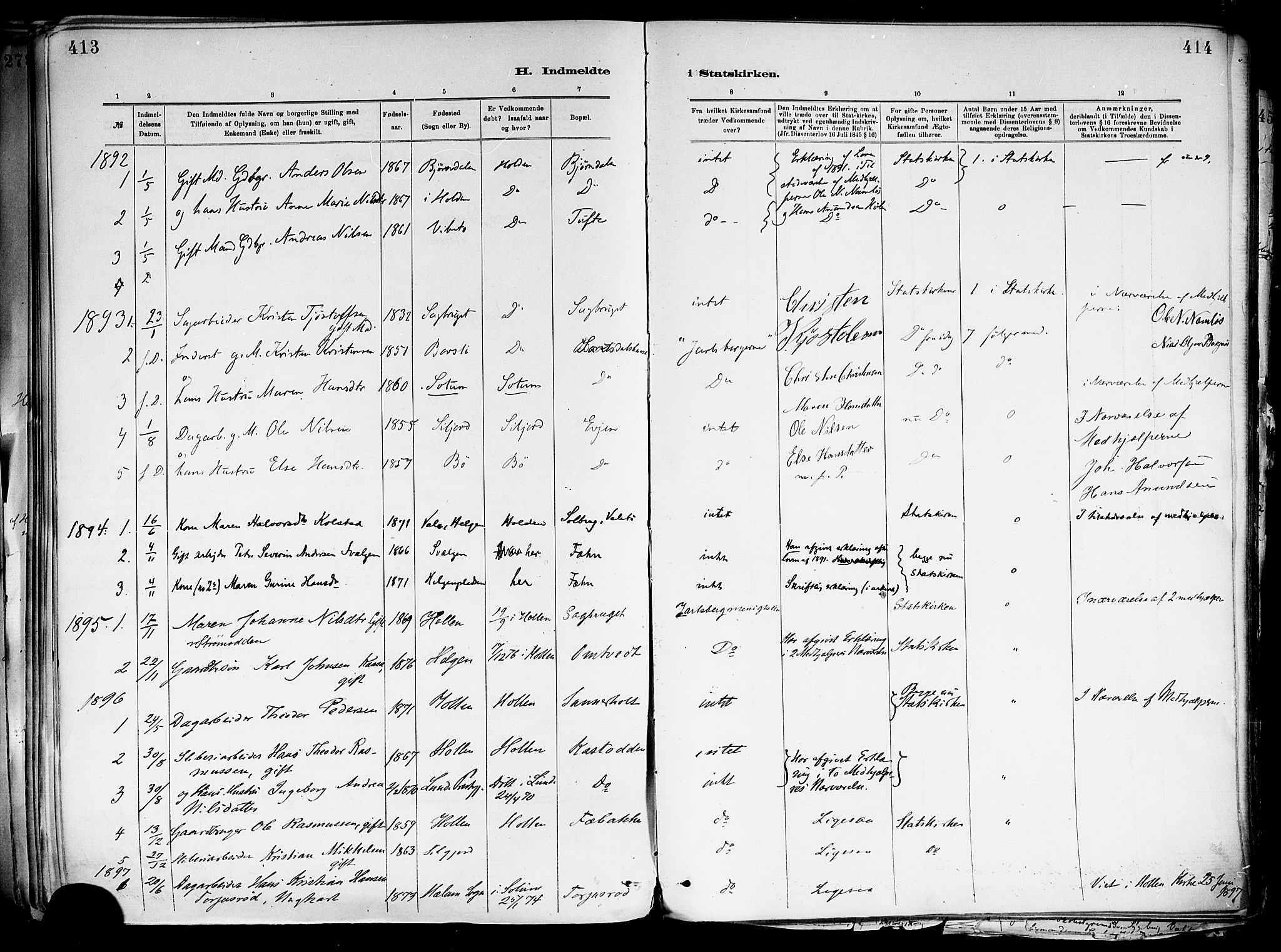 Holla kirkebøker, SAKO/A-272/F/Fa/L0008: Parish register (official) no. 8, 1882-1897, p. 413
