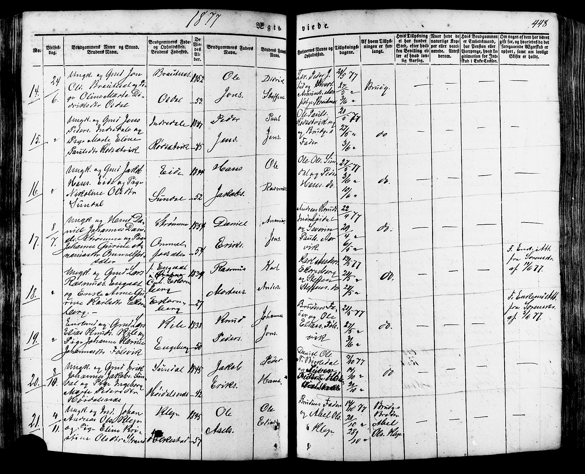 Ministerialprotokoller, klokkerbøker og fødselsregistre - Møre og Romsdal, AV/SAT-A-1454/511/L0140: Parish register (official) no. 511A07, 1851-1878, p. 448