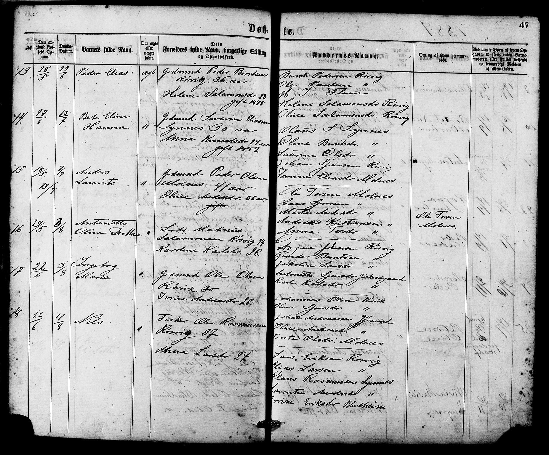 Ministerialprotokoller, klokkerbøker og fødselsregistre - Møre og Romsdal, AV/SAT-A-1454/537/L0519: Parish register (official) no. 537A03, 1876-1889, p. 47