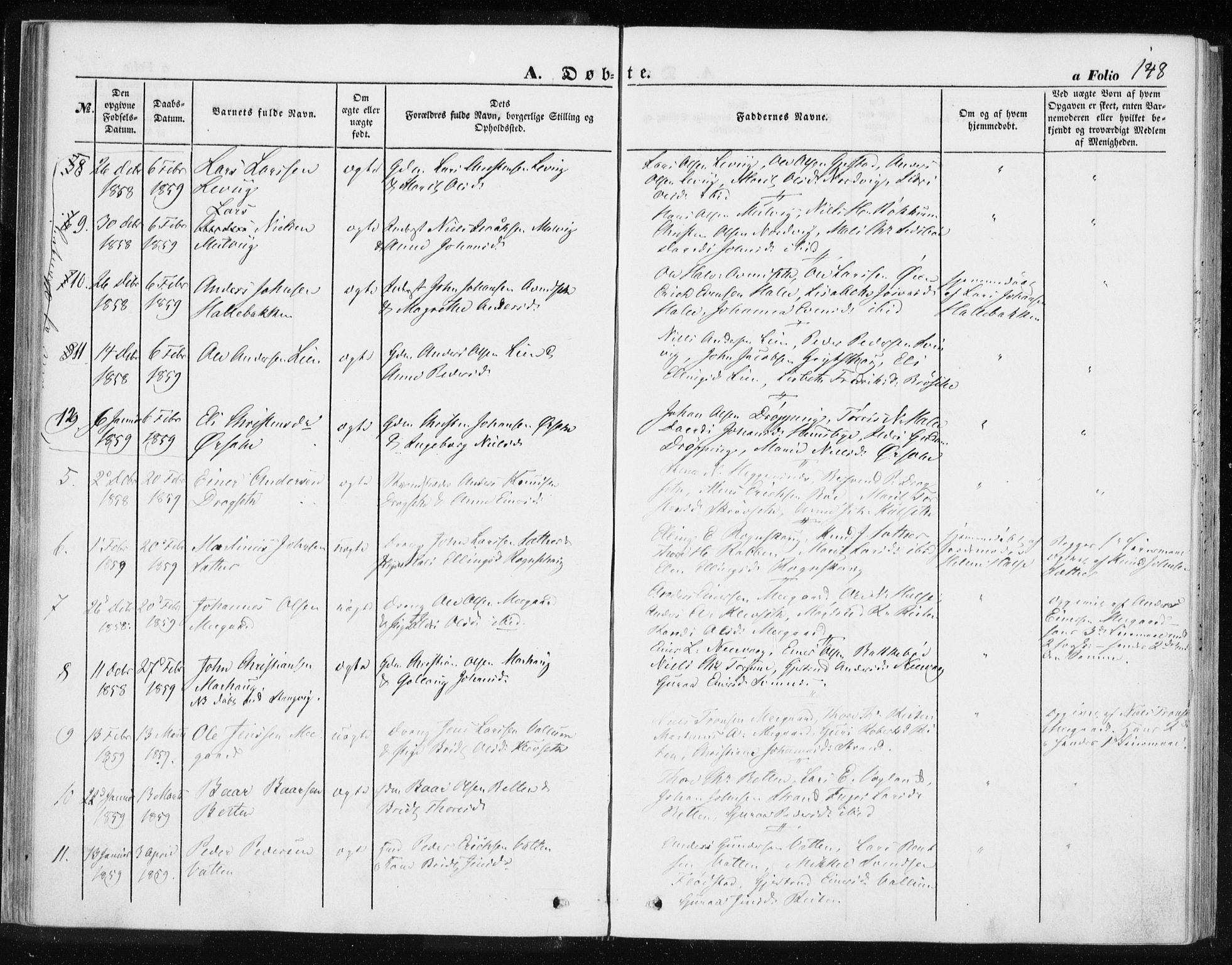 Ministerialprotokoller, klokkerbøker og fødselsregistre - Møre og Romsdal, AV/SAT-A-1454/576/L0883: Parish register (official) no. 576A01, 1849-1865, p. 148