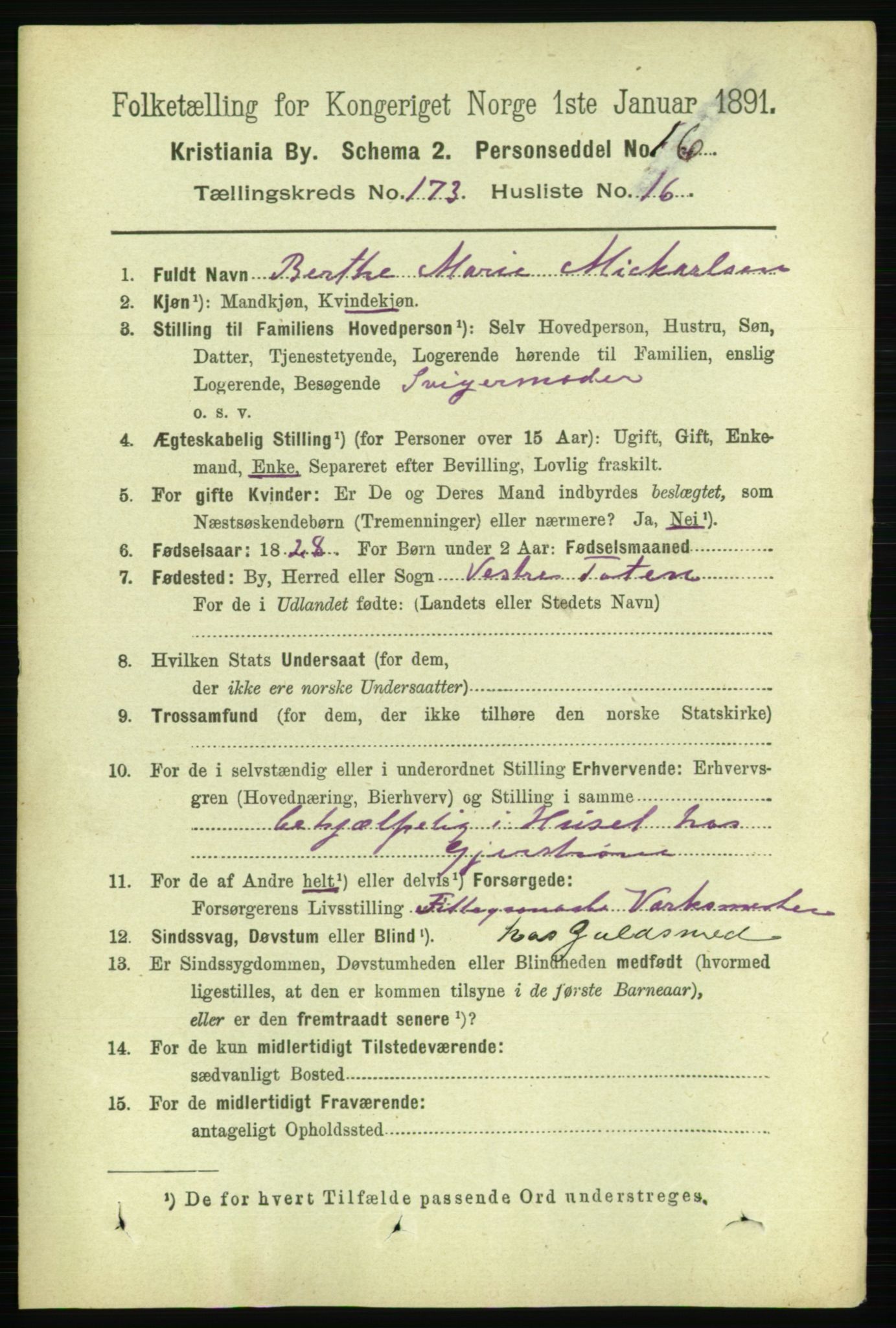 RA, 1891 census for 0301 Kristiania, 1891, p. 103643