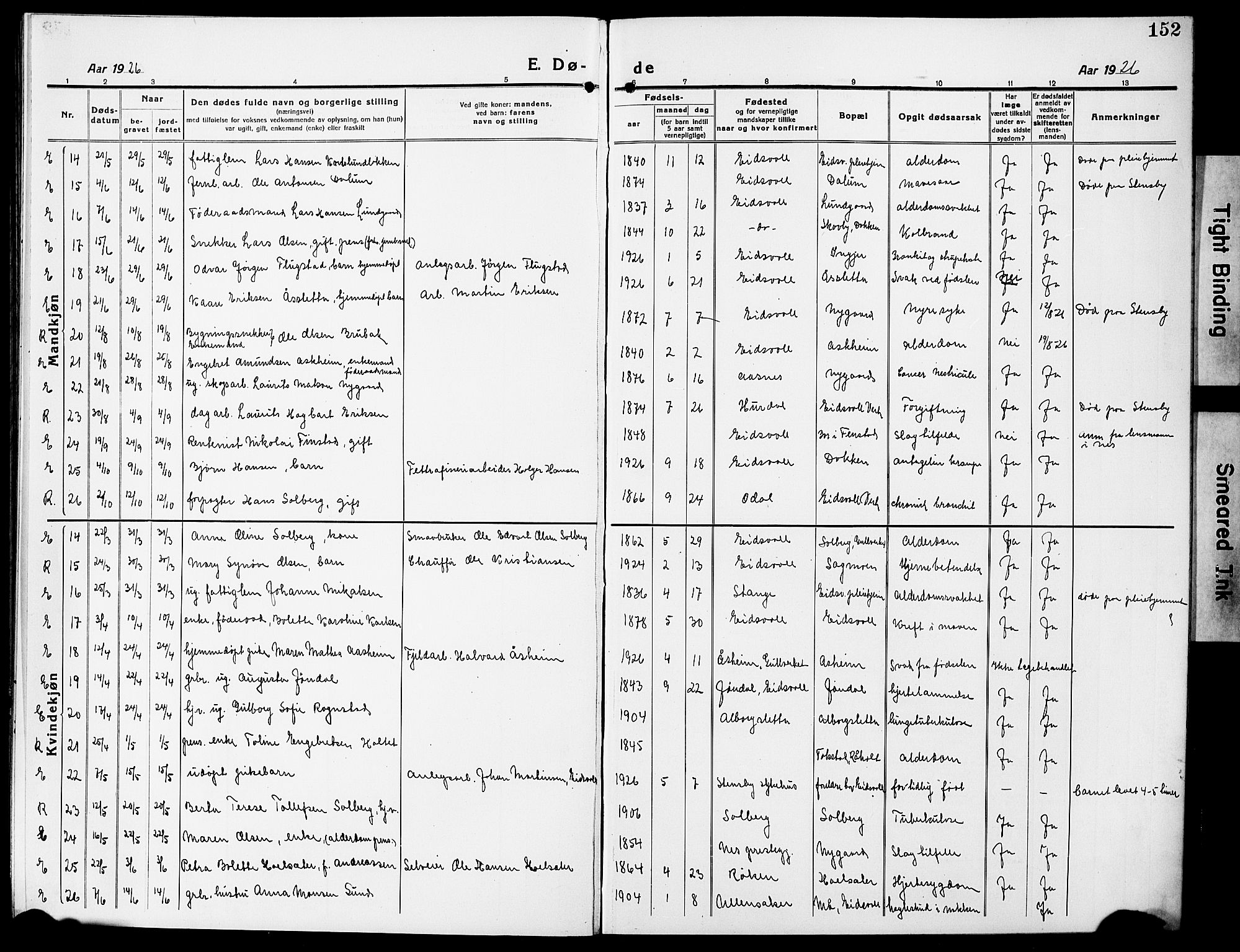 Eidsvoll prestekontor Kirkebøker, AV/SAO-A-10888/G/Ga/L0009: Parish register (copy) no. I 9, 1914-1927, p. 152