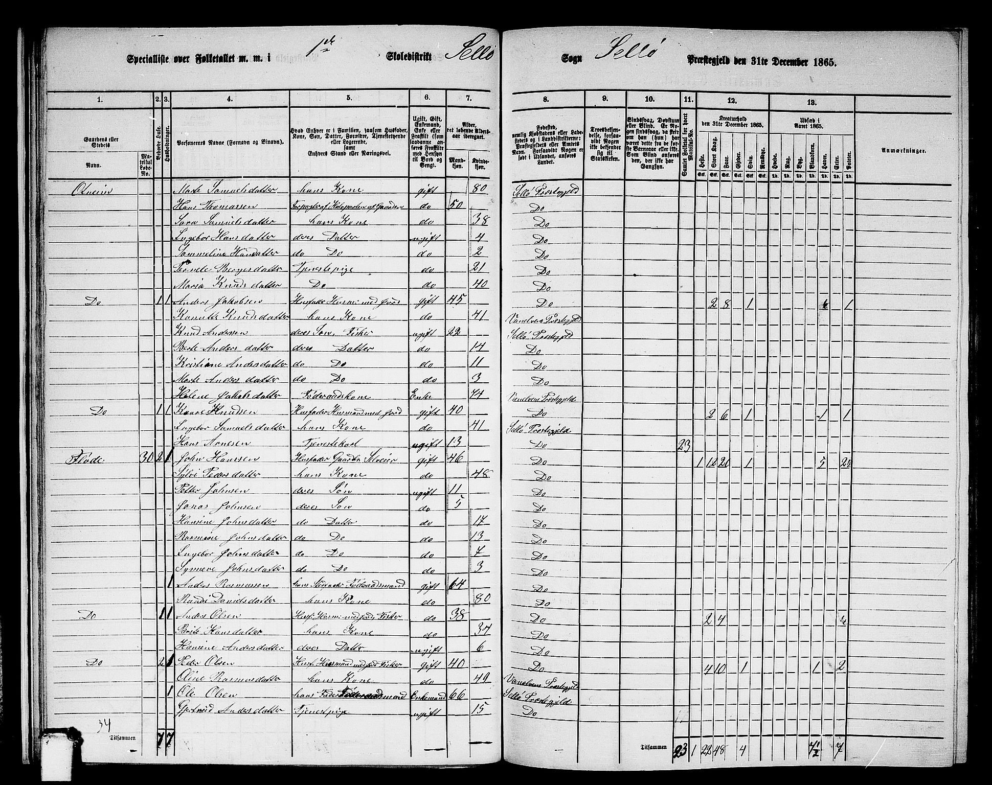 RA, 1865 census for Selje, 1865, p. 25