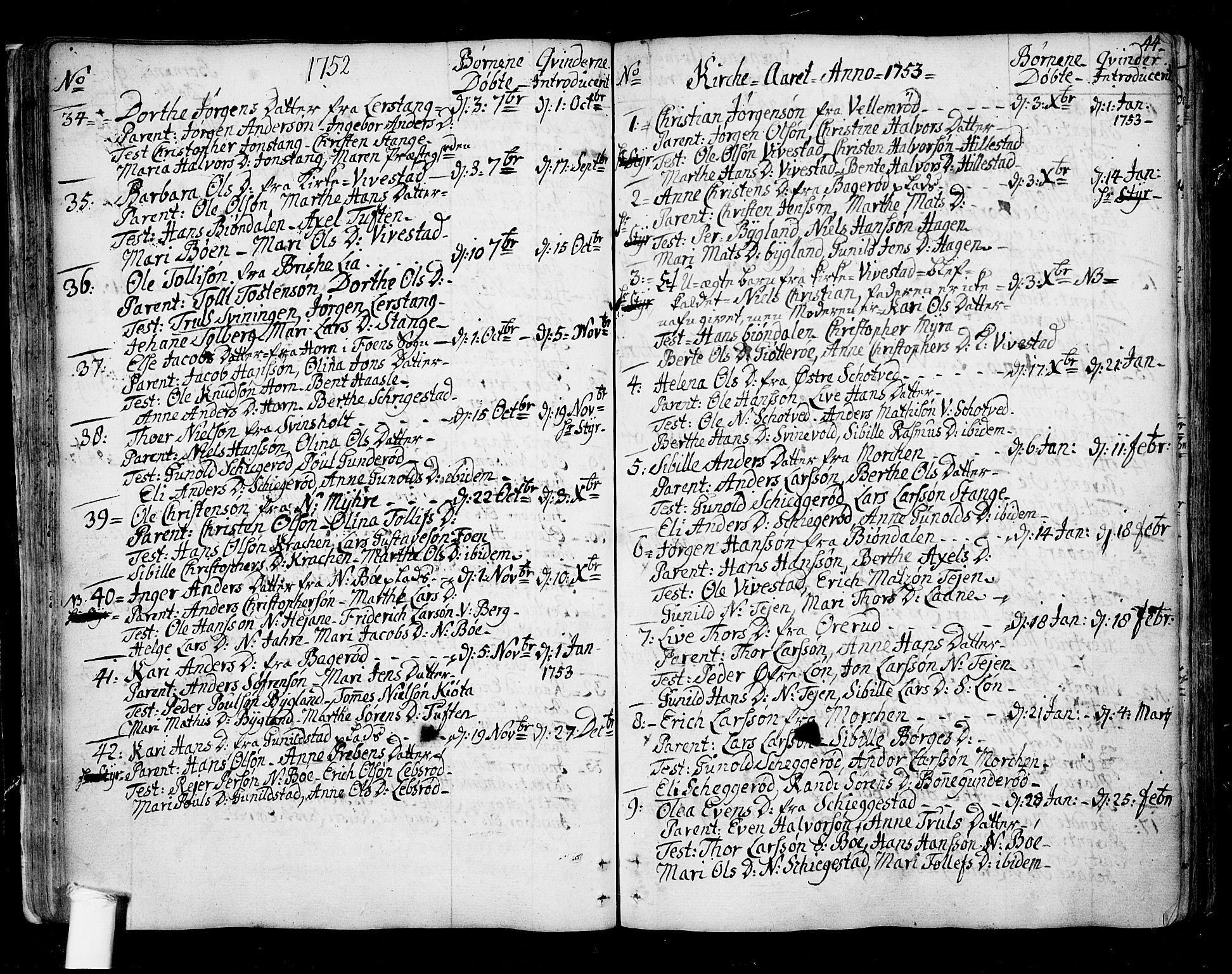 Ramnes kirkebøker, SAKO/A-314/F/Fa/L0001: Parish register (official) no. I 1, 1732-1774, p. 44